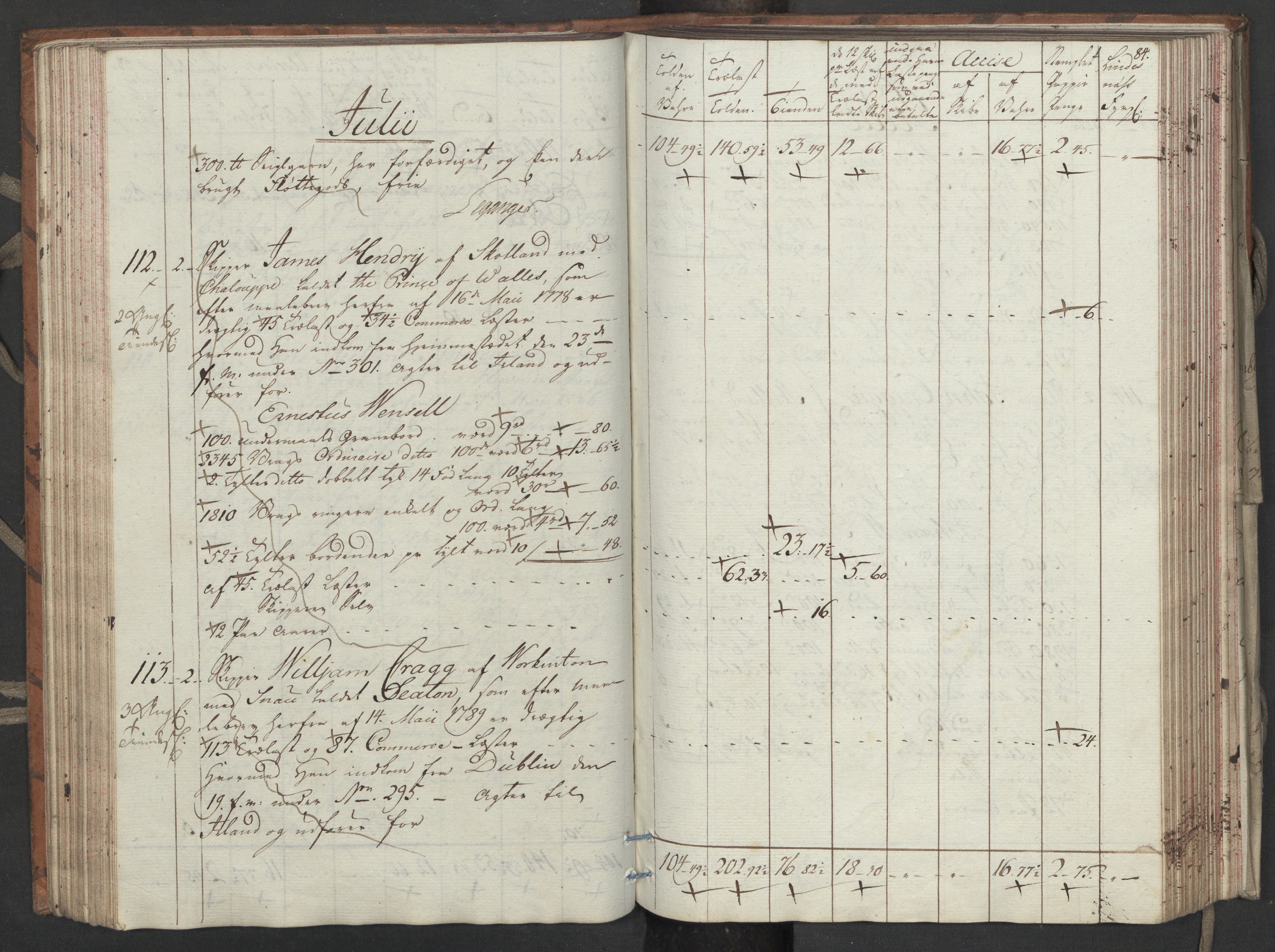 Generaltollkammeret, tollregnskaper, RA/EA-5490/R33/L0206/0001: Tollregnskaper Trondheim A / Utgående tollbok, 1794, s. 83b-84a