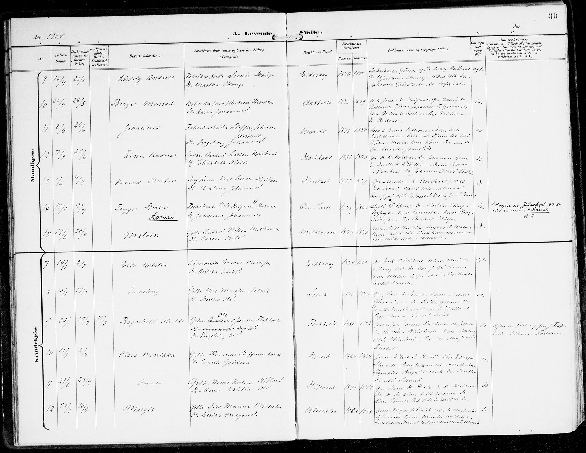 Hamre sokneprestembete, AV/SAB-A-75501/H/Ha/Haa/Haad/L0002: Ministerialbok nr. D 2, 1899-1916, s. 30