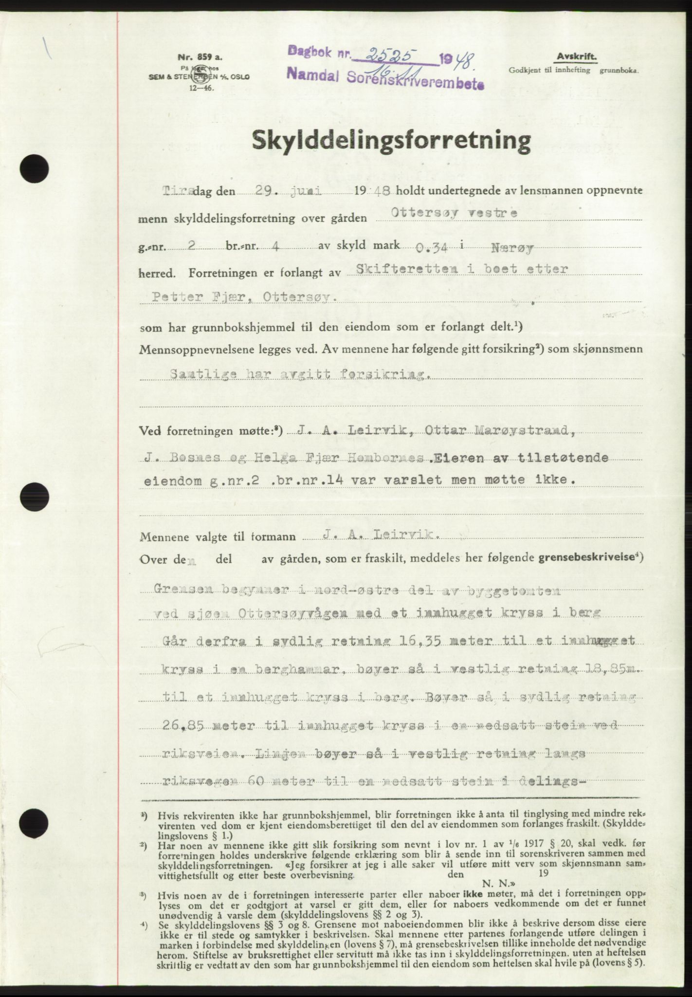 Namdal sorenskriveri, SAT/A-4133/1/2/2C: Pantebok nr. -, 1948-1948, Dagboknr: 2525/1948