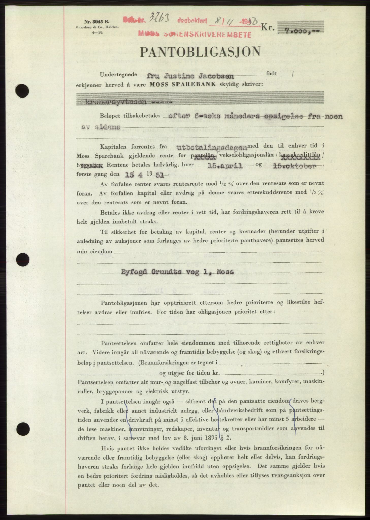Moss sorenskriveri, SAO/A-10168: Pantebok nr. B25, 1950-1950, Dagboknr: 3263/1950