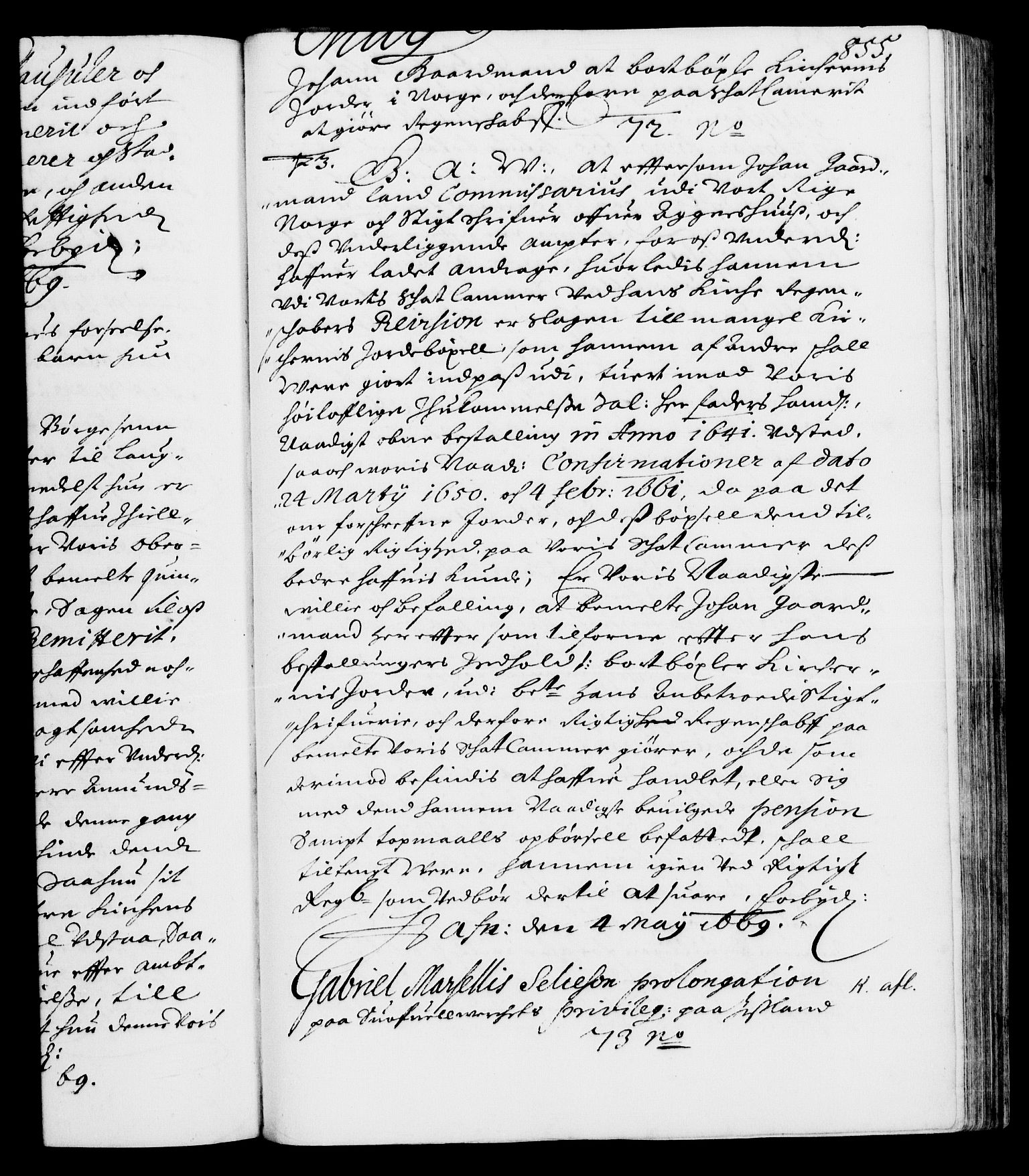 Danske Kanselli 1572-1799, RA/EA-3023/F/Fc/Fca/Fcaa/L0010: Norske registre (mikrofilm), 1660-1670, s. 855a