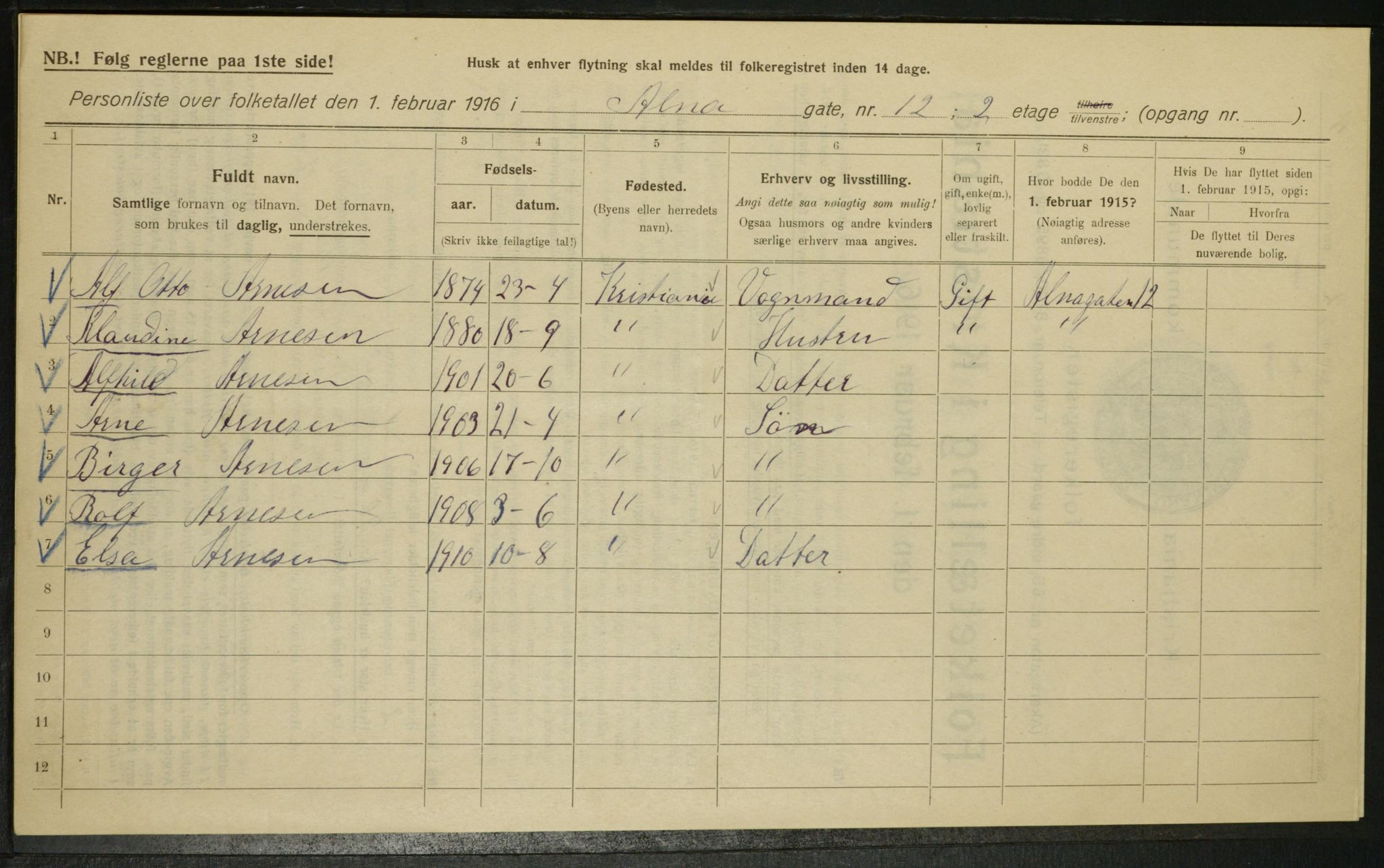 OBA, Kommunal folketelling 1.2.1916 for Kristiania, 1916, s. 1161