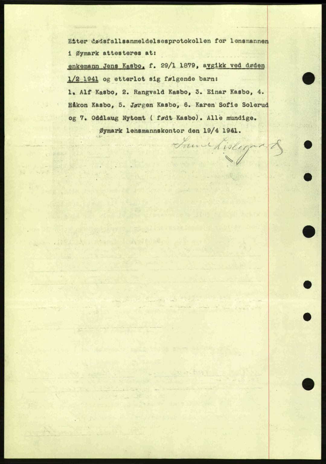 Idd og Marker sorenskriveri, AV/SAO-A-10283/G/Gb/Gbb/L0004: Pantebok nr. A4, 1940-1941, Dagboknr: 486/1941