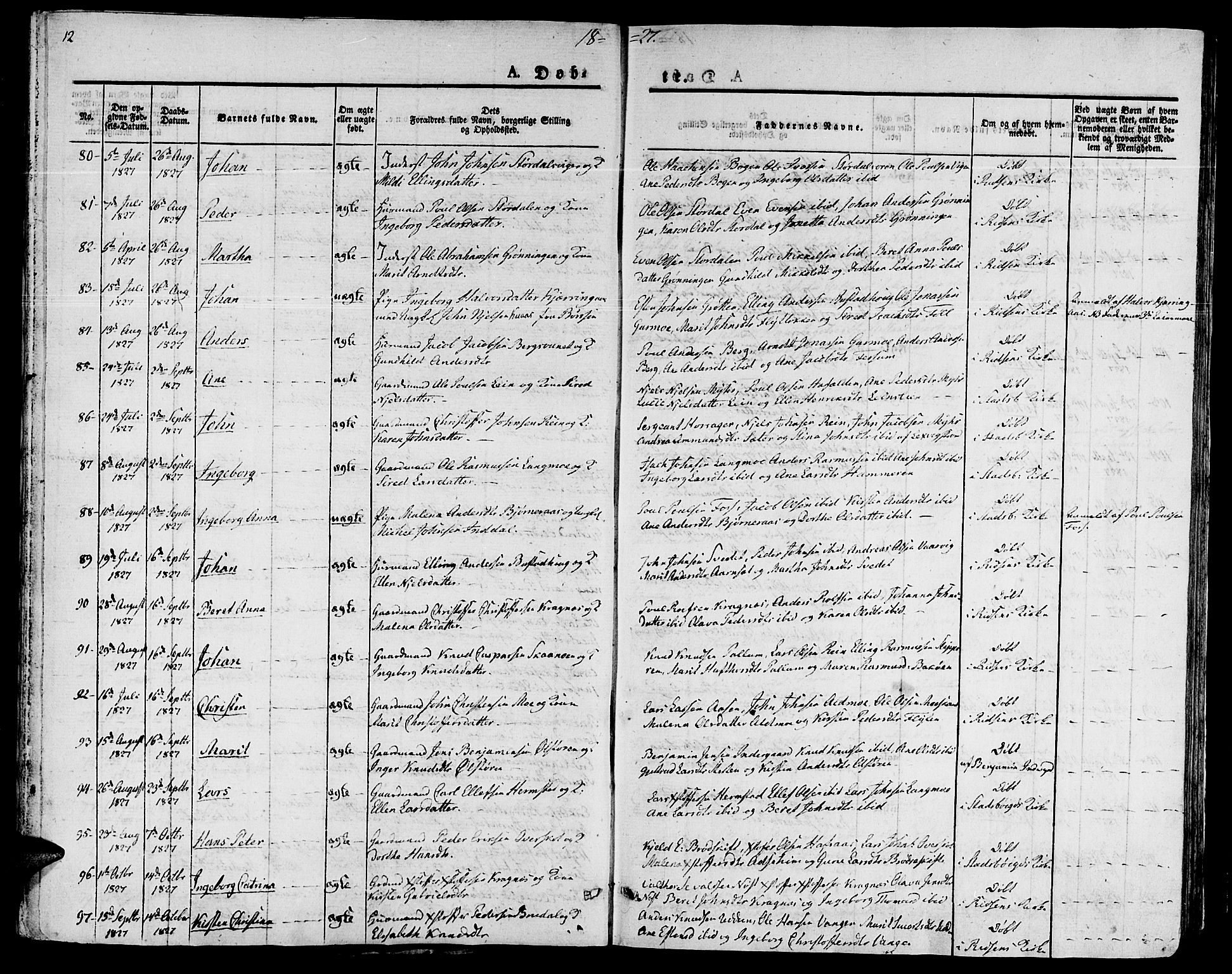 Ministerialprotokoller, klokkerbøker og fødselsregistre - Sør-Trøndelag, SAT/A-1456/646/L0609: Ministerialbok nr. 646A07, 1826-1838, s. 12