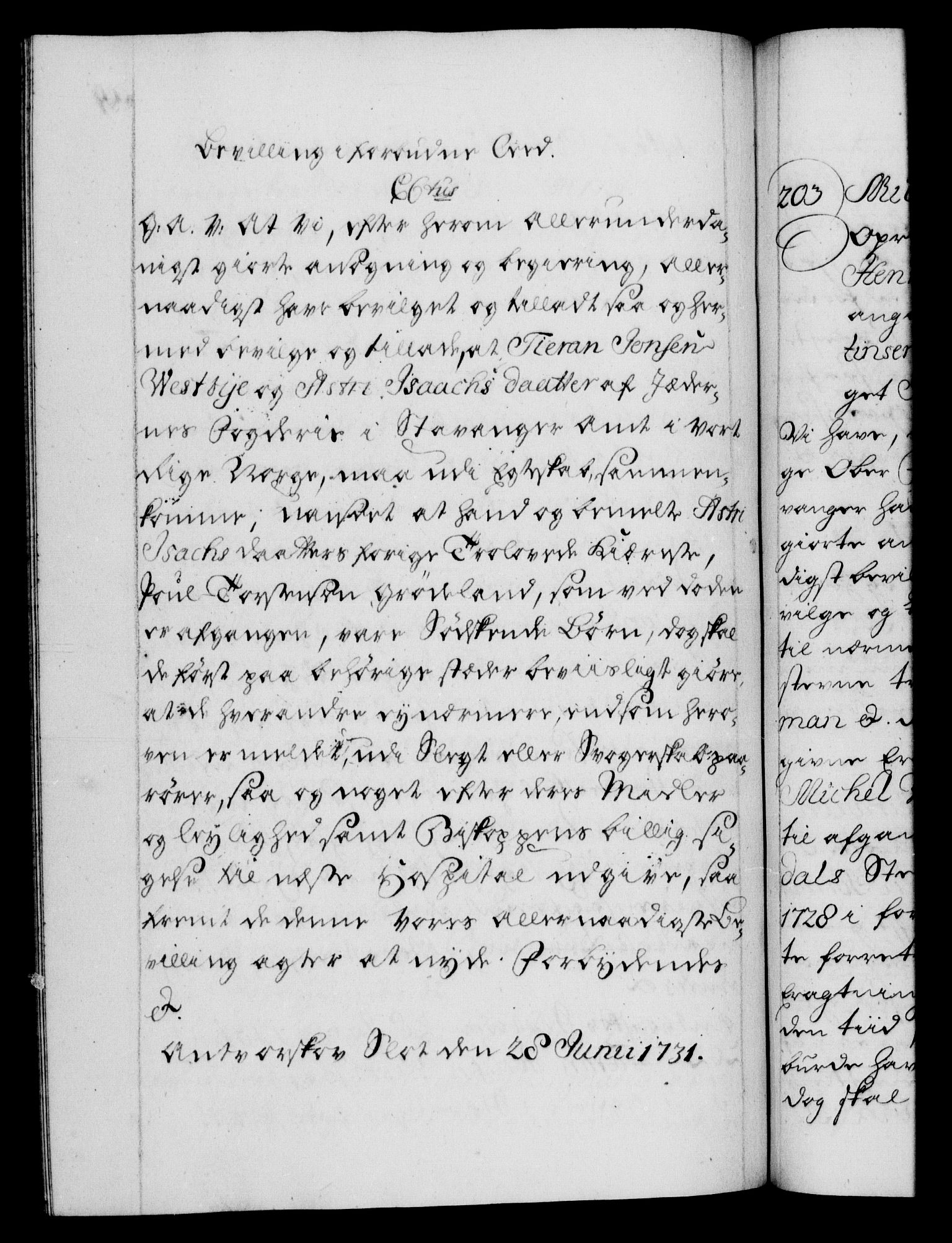 Danske Kanselli 1572-1799, AV/RA-EA-3023/F/Fc/Fca/Fcaa/L0027: Norske registre, 1730-1732, s. 209b