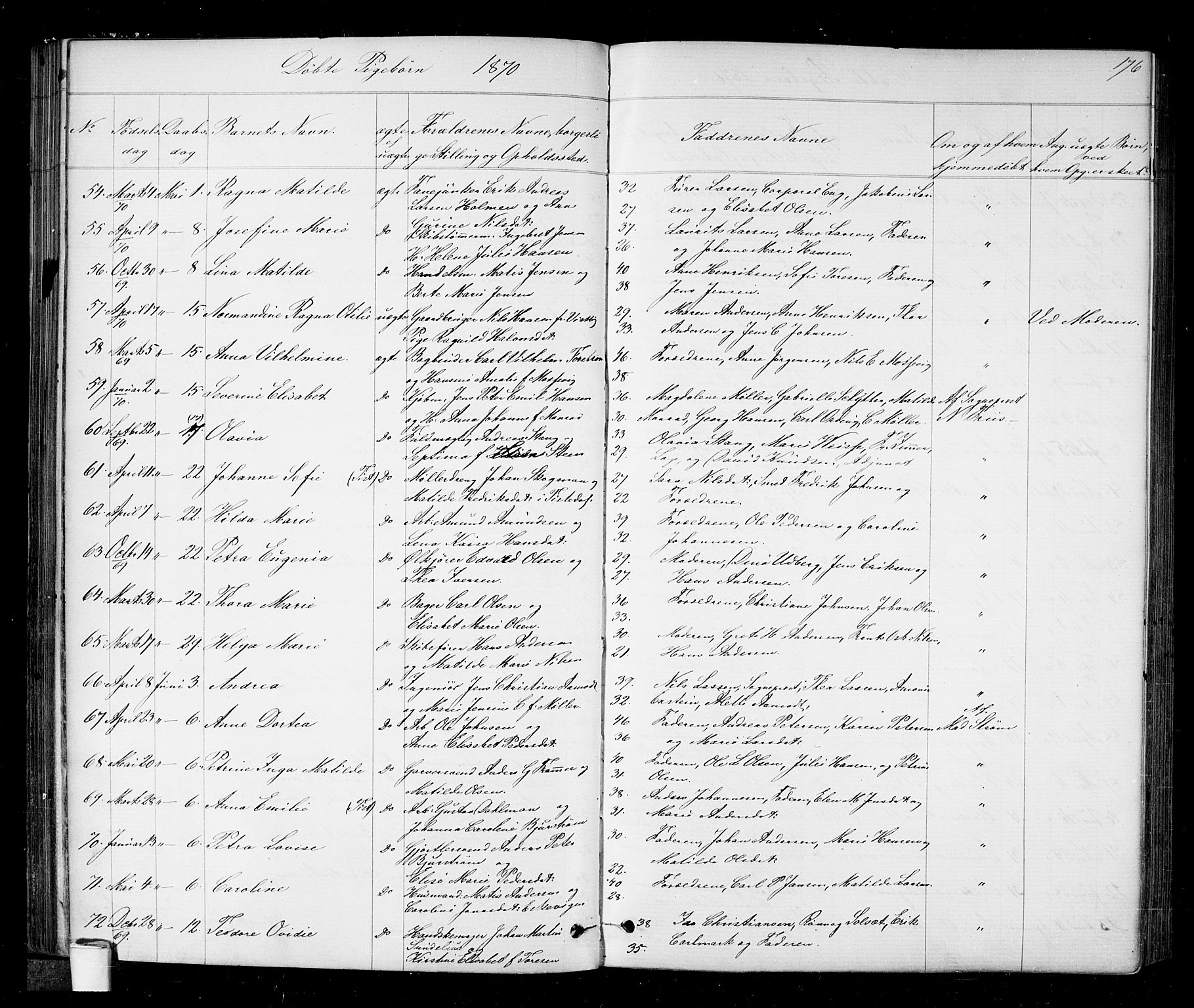 Halden prestekontor Kirkebøker, AV/SAO-A-10909/G/Ga/L0006: Klokkerbok nr. 6, 1869-1884, s. 176