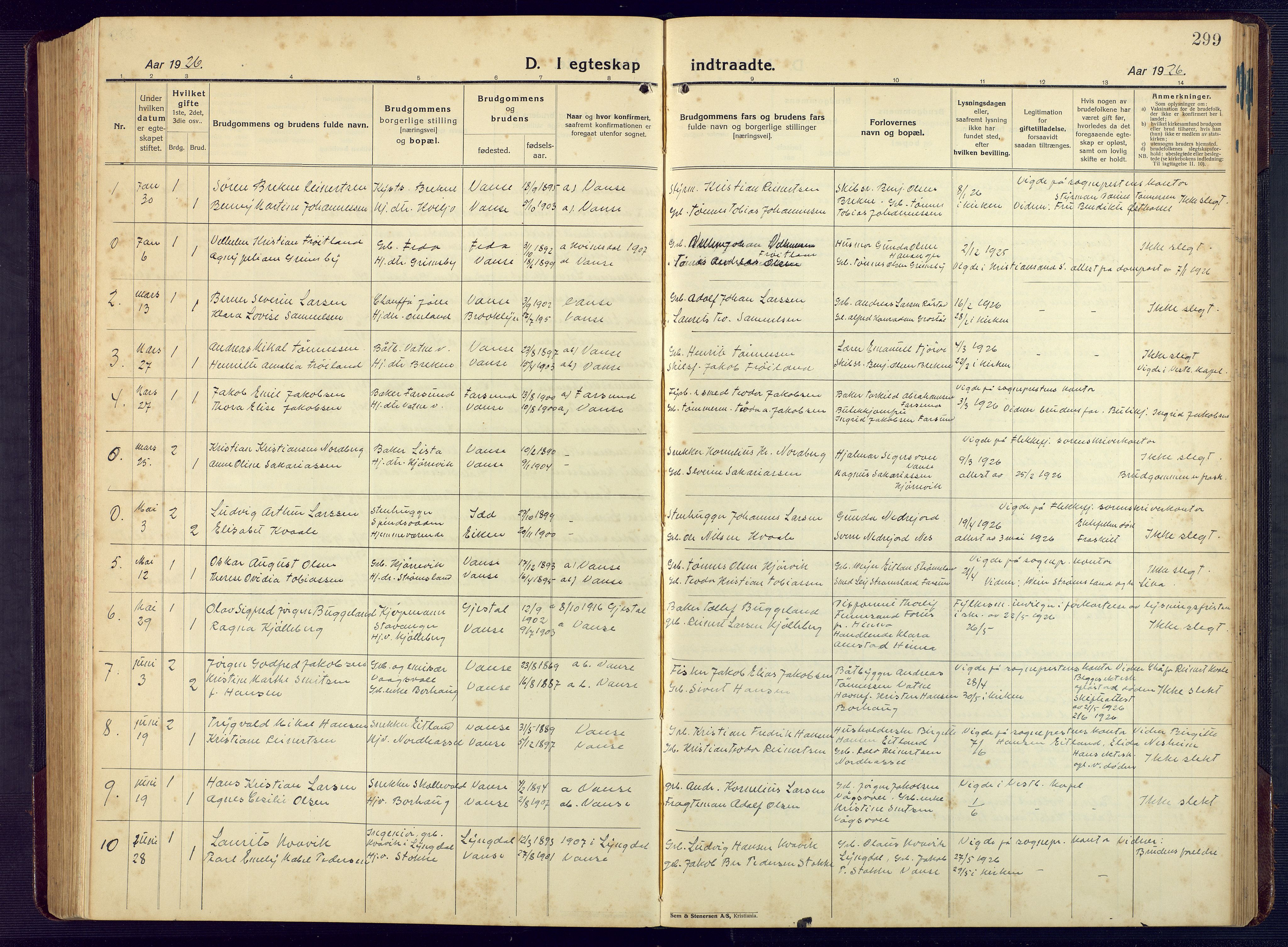 Lista sokneprestkontor, SAK/1111-0027/F/Fb/L0006: Klokkerbok nr. B 6, 1924-1947, s. 299