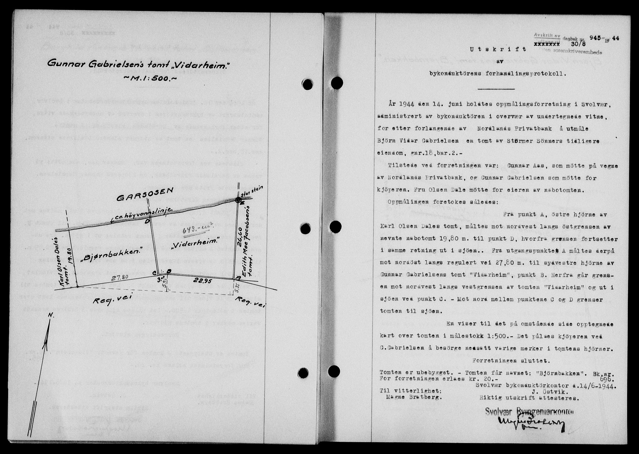 Lofoten sorenskriveri, SAT/A-0017/1/2/2C/L0012a: Pantebok nr. 12a, 1943-1944, Dagboknr: 945/1944