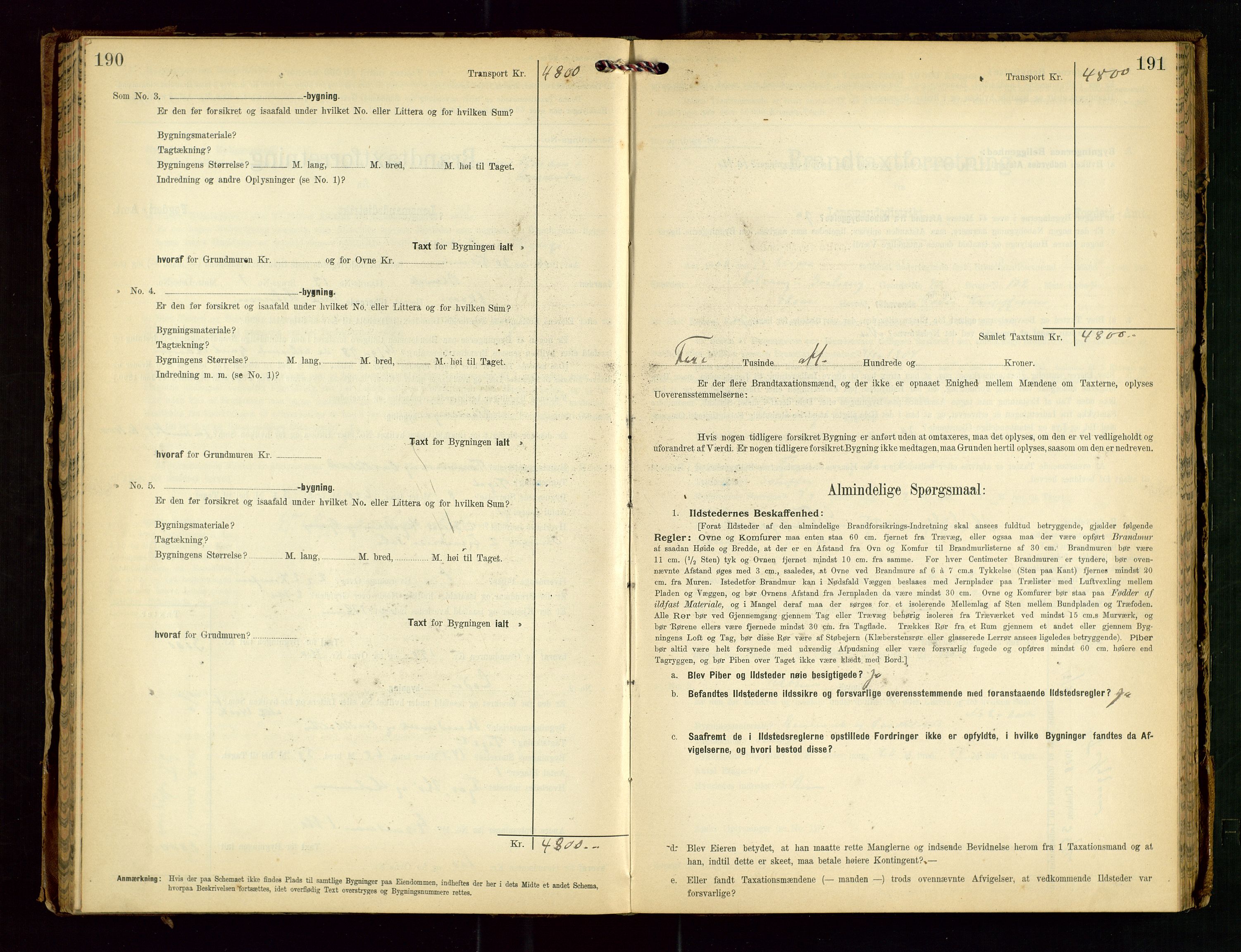 Torvestad lensmannskontor, AV/SAST-A-100307/1/Gob/L0003: "Brandtaxationsprotokol for Torvestad Lensmannsdistrikt", 1905-1909, s. 190-191