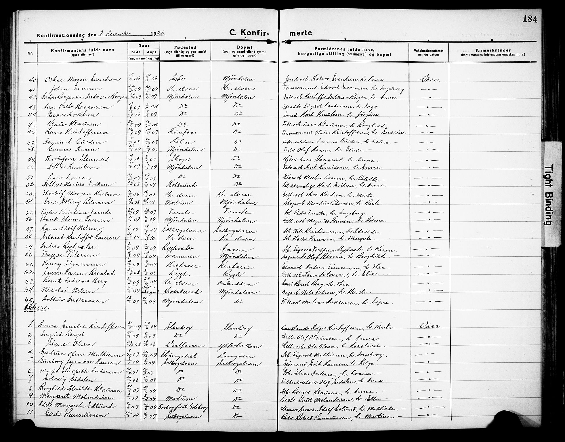 Nedre Eiker kirkebøker, AV/SAKO-A-612/G/Ga/L0006: Klokkerbok nr. 6, 1922-1933, s. 184