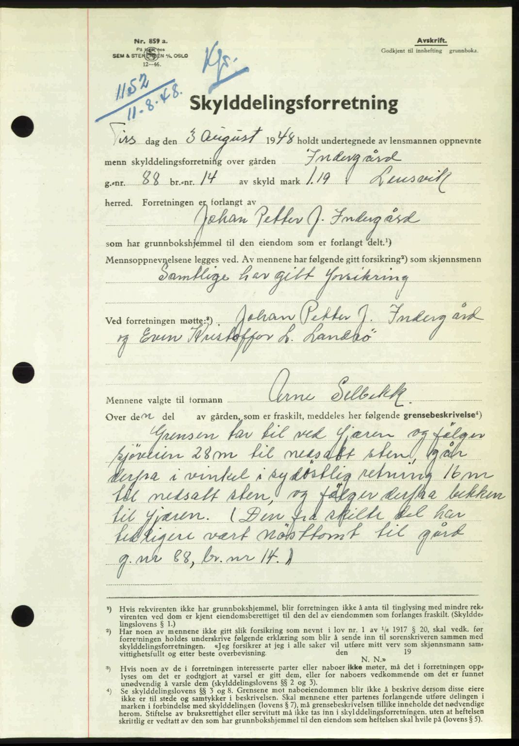 Fosen sorenskriveri, AV/SAT-A-1107/1/2/2C: Pantebok nr. A, 1946-1950, Dagboknr: 1152/1948