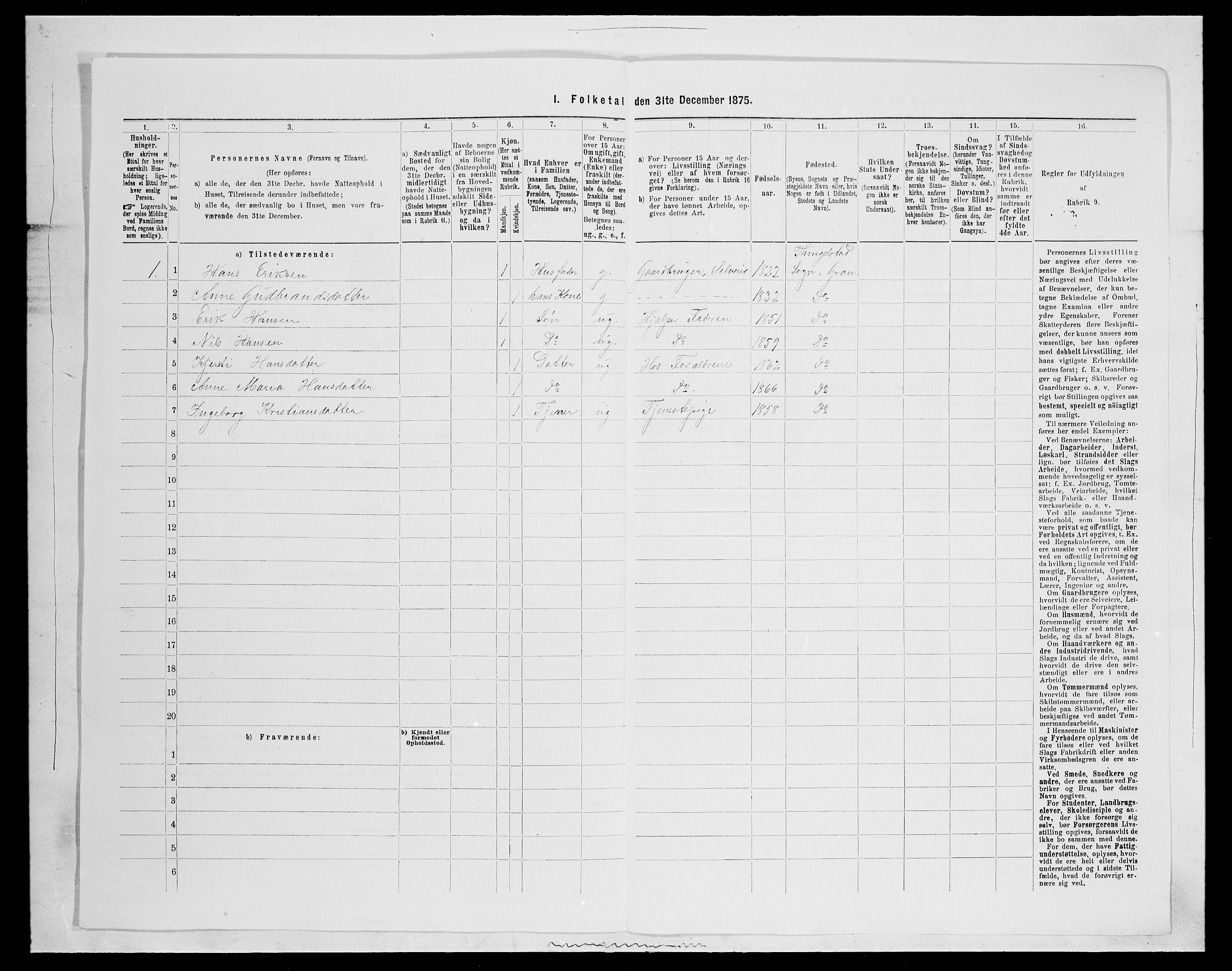 SAH, Folketelling 1875 for 0534P Gran prestegjeld, 1875, s. 1524