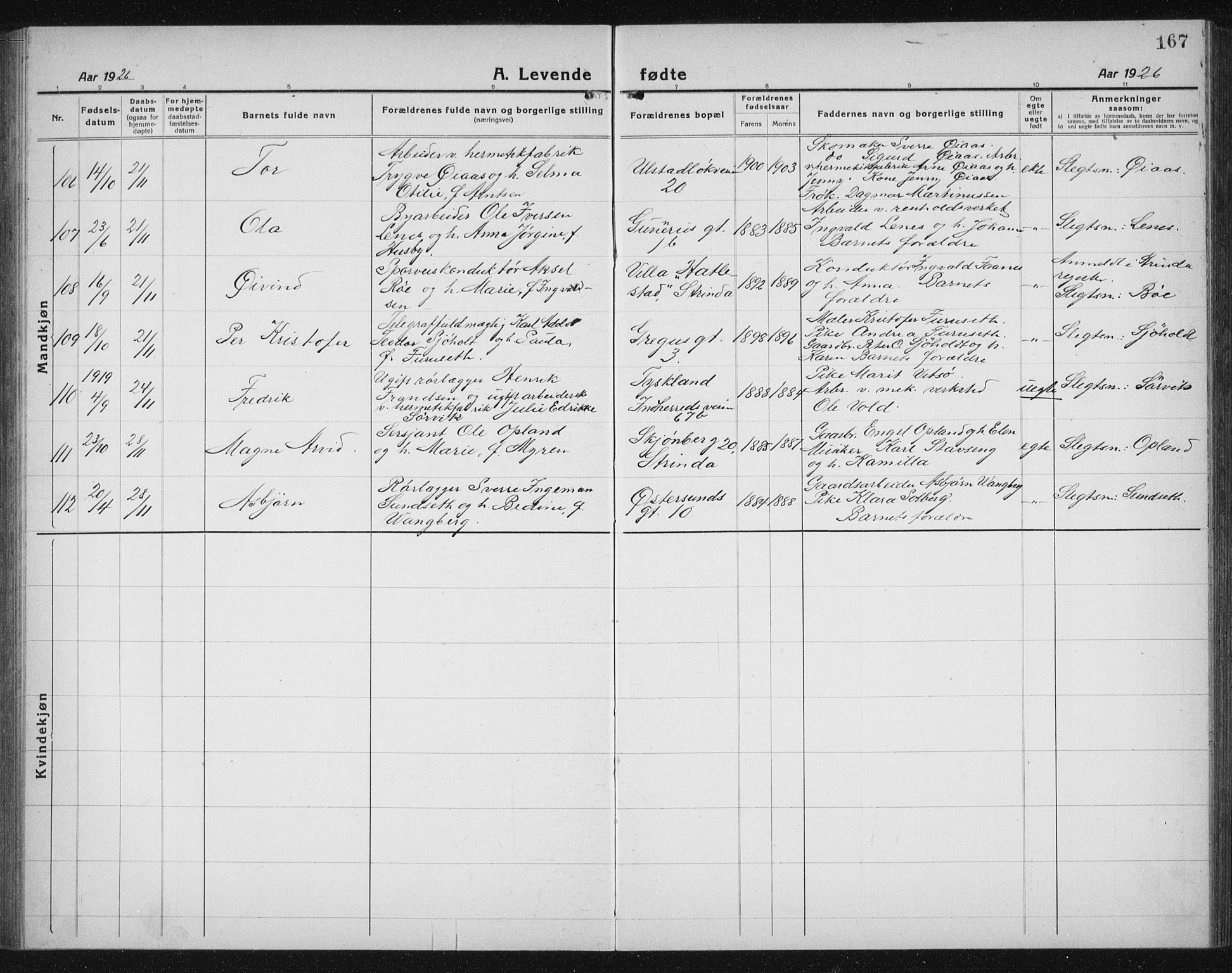 Ministerialprotokoller, klokkerbøker og fødselsregistre - Sør-Trøndelag, SAT/A-1456/605/L0259: Klokkerbok nr. 605C06, 1920-1937, s. 167