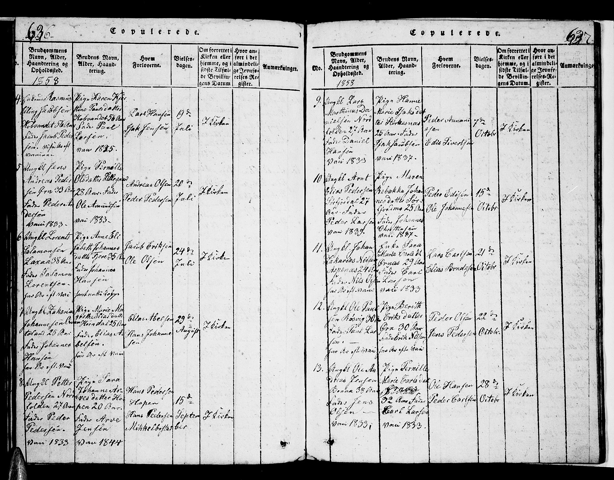 Ministerialprotokoller, klokkerbøker og fødselsregistre - Nordland, AV/SAT-A-1459/853/L0773: Klokkerbok nr. 853C01, 1821-1859, s. 636-637