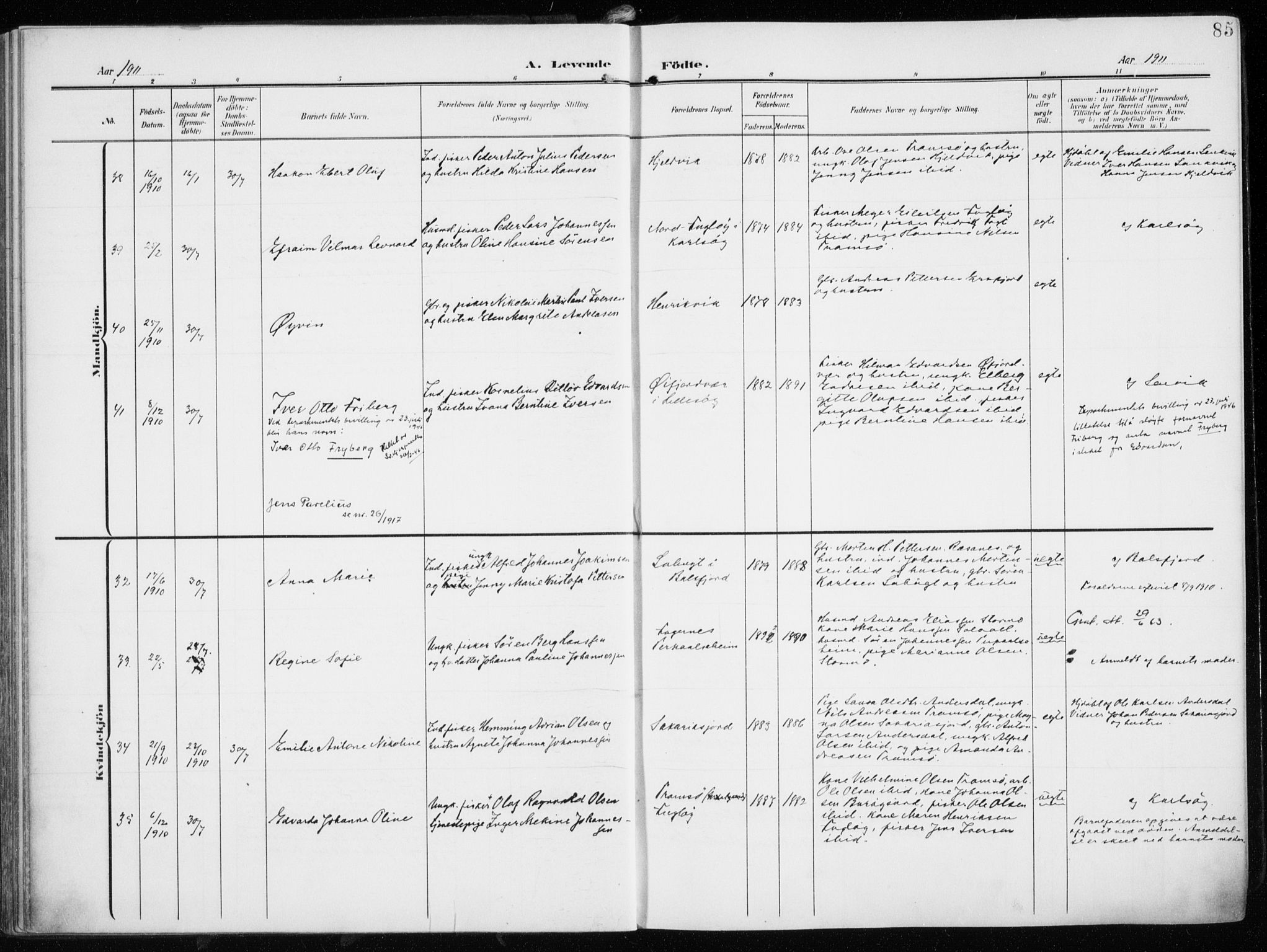 Tromsøysund sokneprestkontor, SATØ/S-1304/G/Ga/L0007kirke: Ministerialbok nr. 7, 1907-1914, s. 85