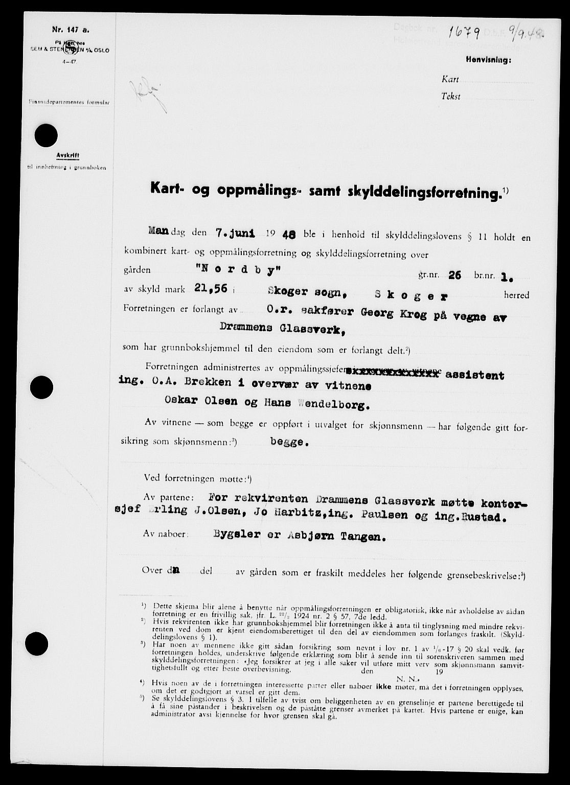 Holmestrand sorenskriveri, SAKO/A-67/G/Ga/Gaa/L0064: Pantebok nr. A-64, 1948-1948, Dagboknr: 1679/1948