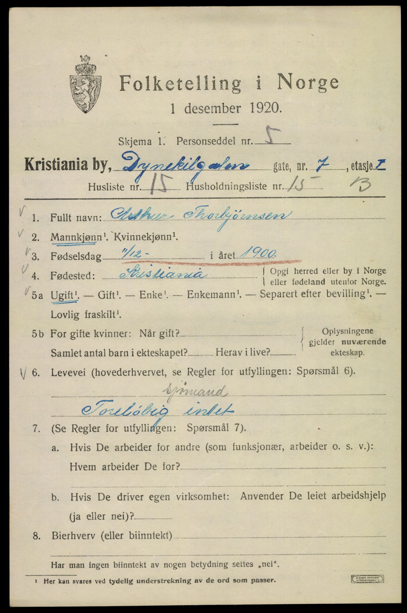 SAO, Folketelling 1920 for 0301 Kristiania kjøpstad, 1920, s. 204421
