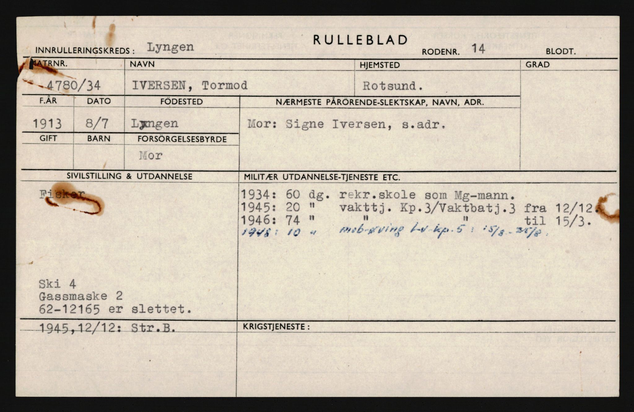 Forsvaret, Troms infanteriregiment nr. 16, AV/RA-RAFA-3146/P/Pa/L0018: Rulleblad for regimentets menige mannskaper, årsklasse 1934, 1934, s. 463