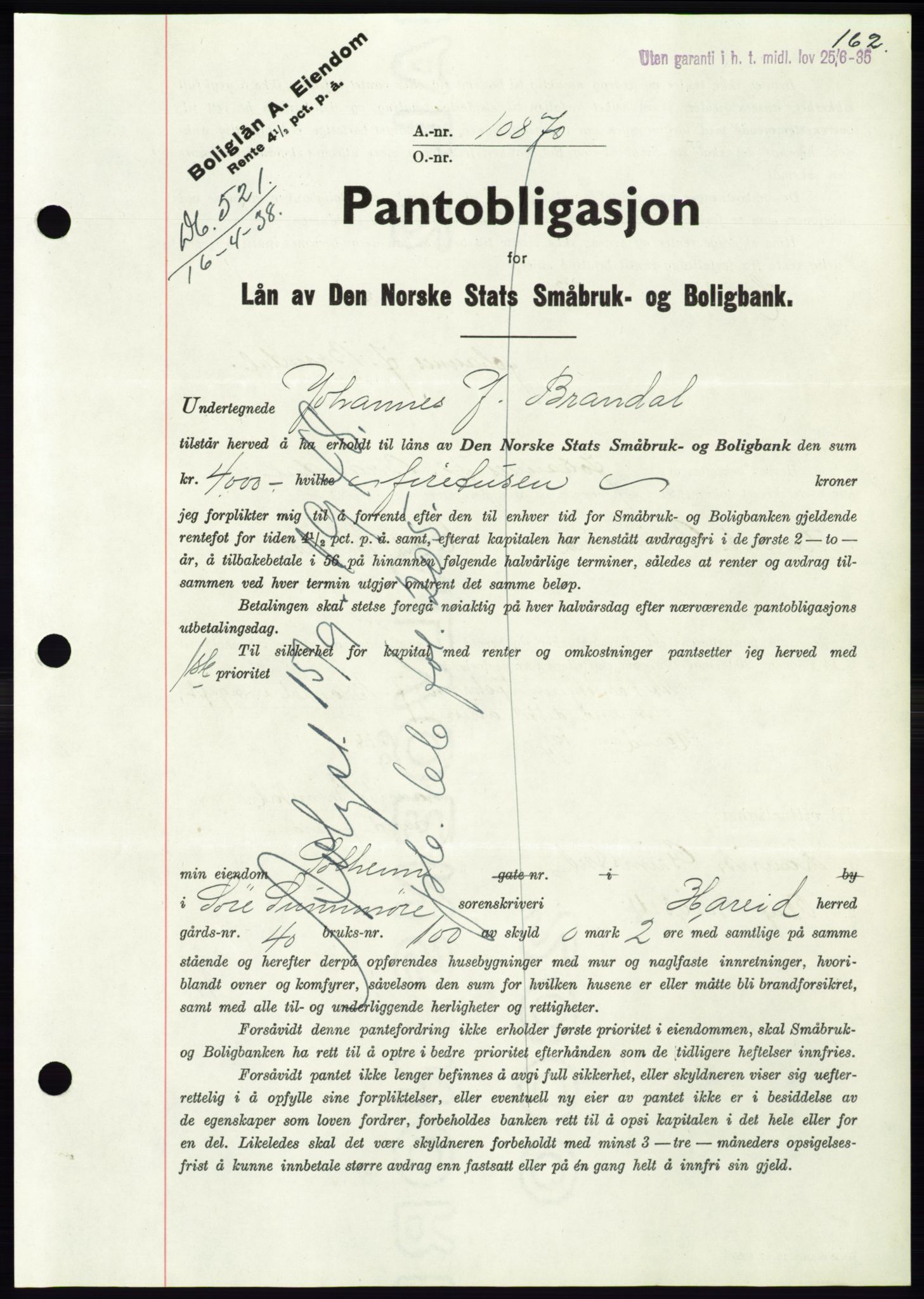 Søre Sunnmøre sorenskriveri, AV/SAT-A-4122/1/2/2C/L0065: Pantebok nr. 59, 1938-1938, Dagboknr: 521/1938