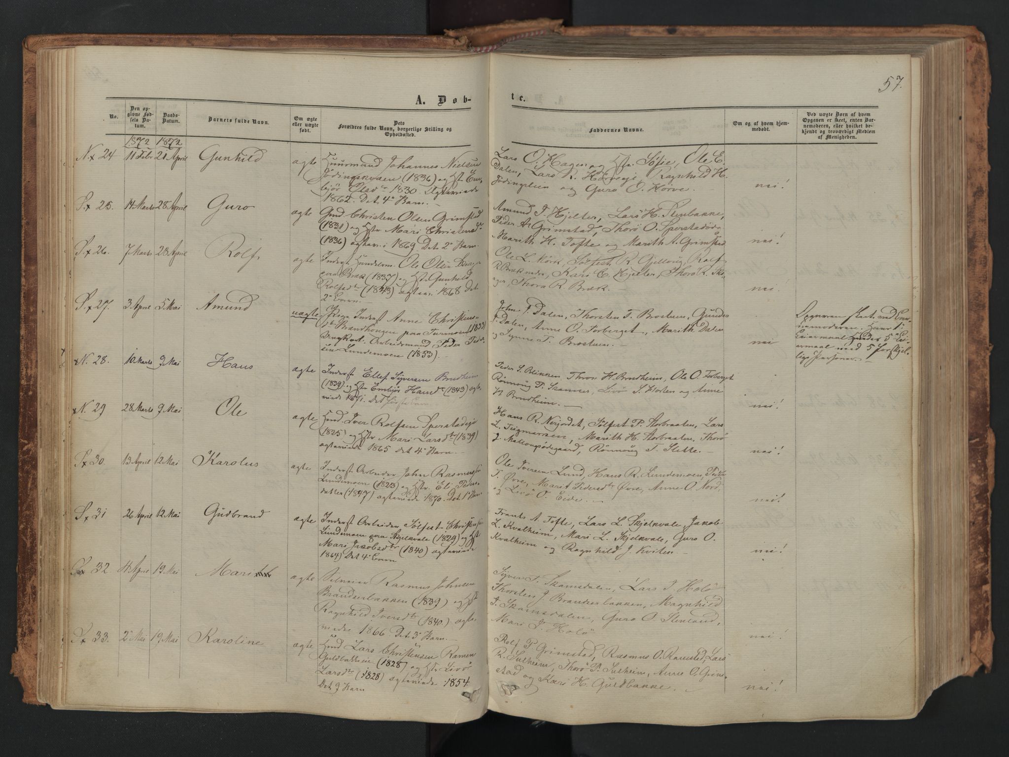 Skjåk prestekontor, AV/SAH-PREST-072/H/Ha/Haa/L0001: Ministerialbok nr. 1, 1863-1879, s. 57