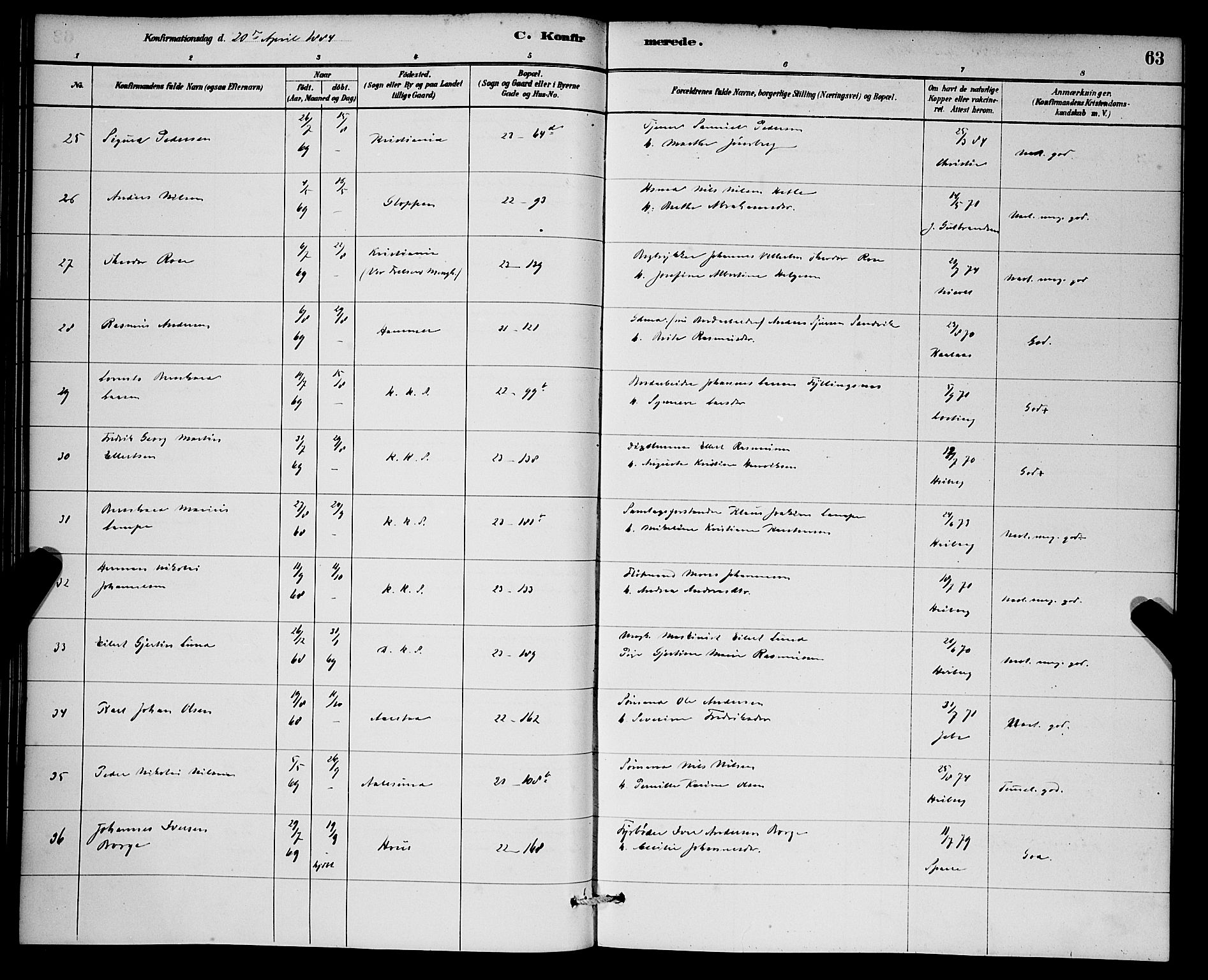 Korskirken sokneprestembete, AV/SAB-A-76101/H/Hab: Klokkerbok nr. C 3, 1880-1892, s. 63