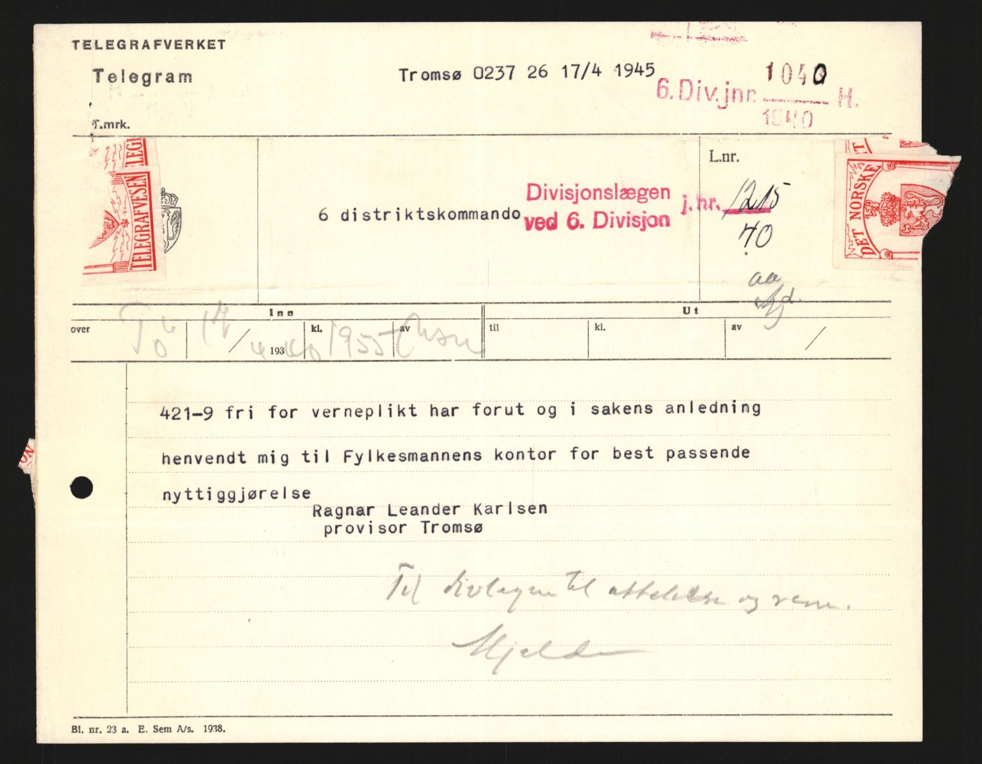 Forsvaret, Forsvarets krigshistoriske avdeling, AV/RA-RAFA-2017/Y/Yb/L0122: II-C-11-600  -  6. Divisjon med avdelinger, 1940, s. 49