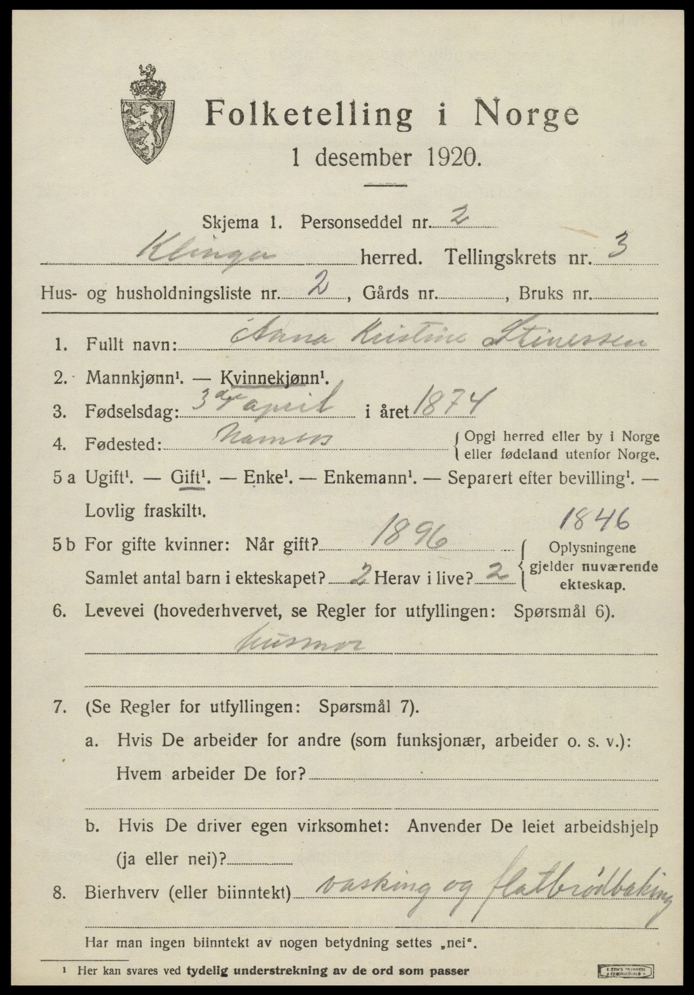SAT, Folketelling 1920 for 1746 Klinga herred, 1920, s. 2081