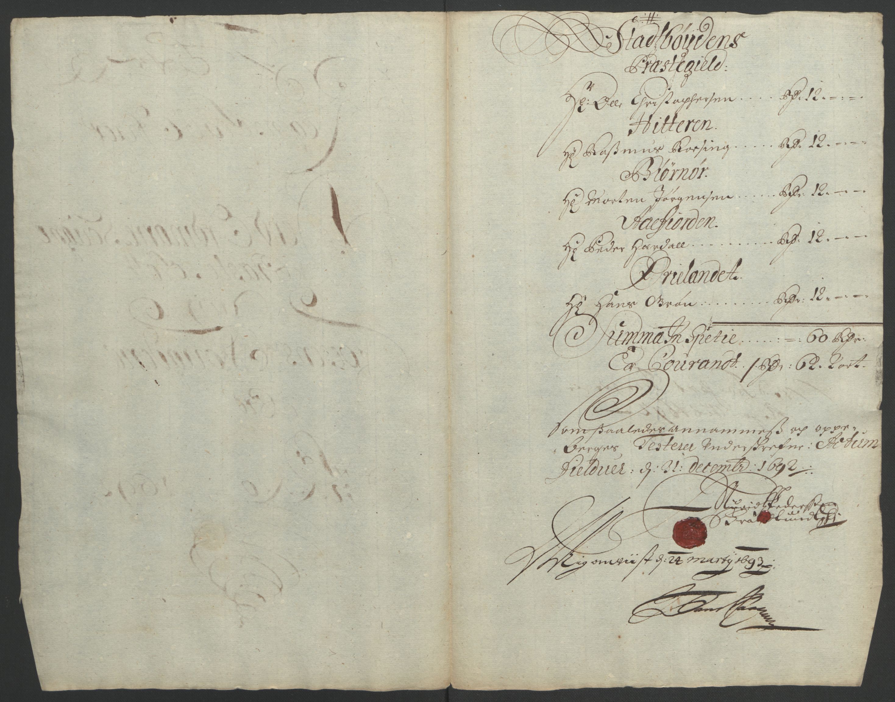 Rentekammeret inntil 1814, Reviderte regnskaper, Fogderegnskap, RA/EA-4092/R57/L3849: Fogderegnskap Fosen, 1692-1693, s. 226