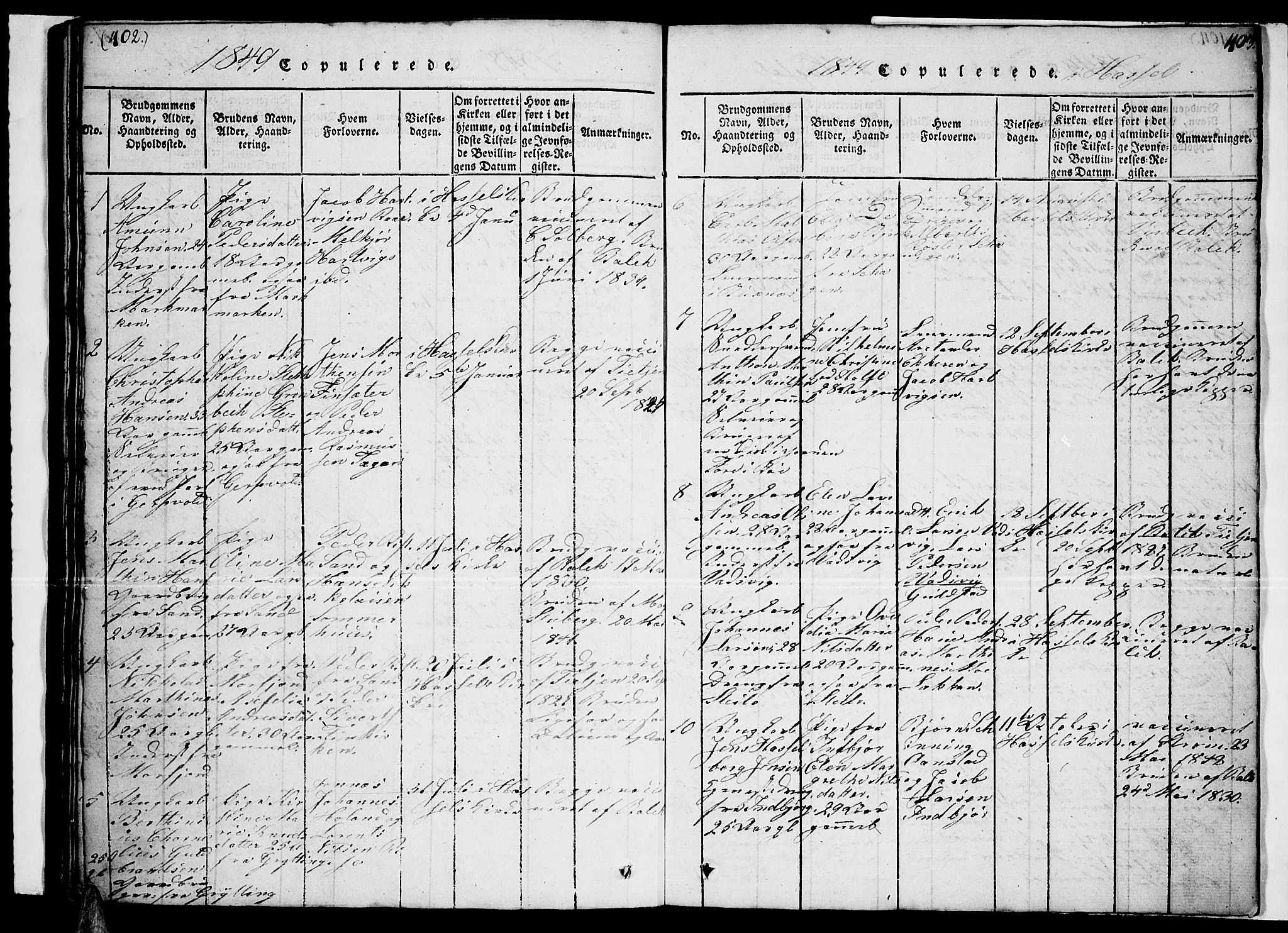 Ministerialprotokoller, klokkerbøker og fødselsregistre - Nordland, AV/SAT-A-1459/888/L1263: Klokkerbok nr. 888C02 /1, 1820-1850, s. 402-403