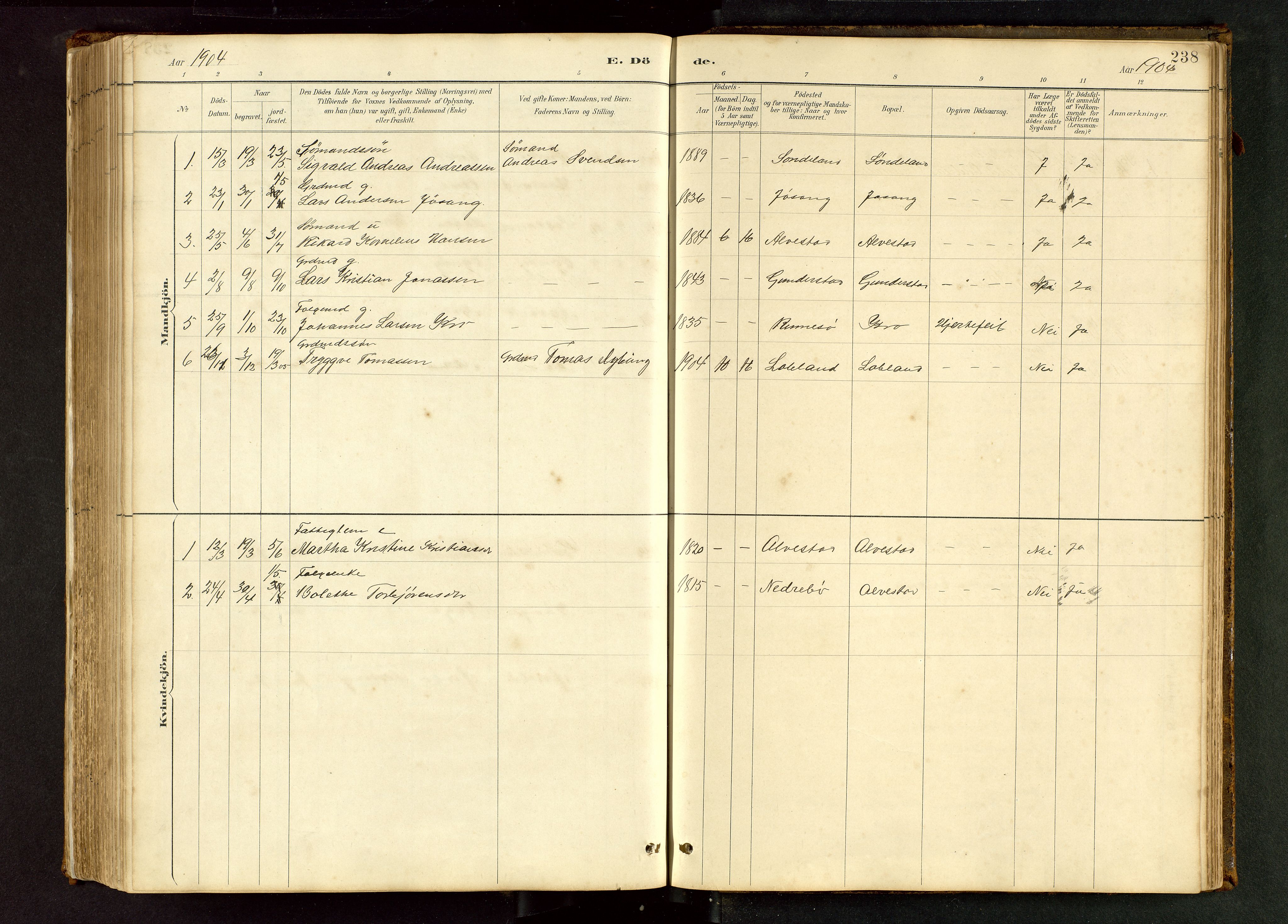 Tysvær sokneprestkontor, AV/SAST-A -101864/H/Ha/Hab/L0005: Klokkerbok nr. B 5, 1887-1947, s. 238