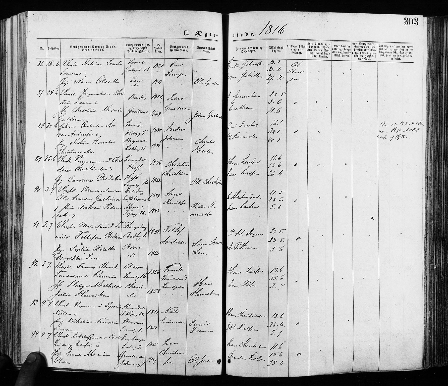 Grønland prestekontor Kirkebøker, SAO/A-10848/F/Fa/L0005: Ministerialbok nr. 5, 1869-1880, s. 303