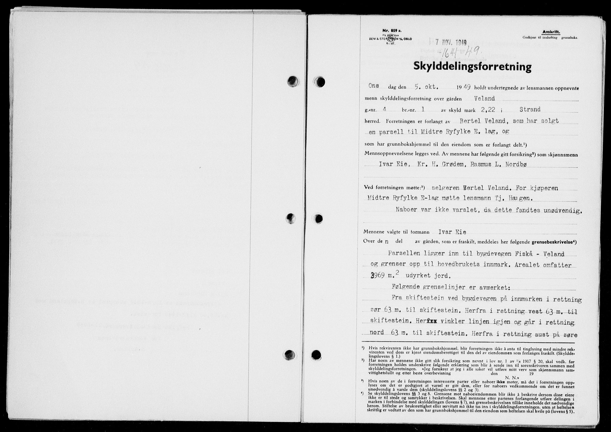 Ryfylke tingrett, SAST/A-100055/001/II/IIB/L0108: Pantebok nr. 87, 1949-1950, Dagboknr: 1641/1949