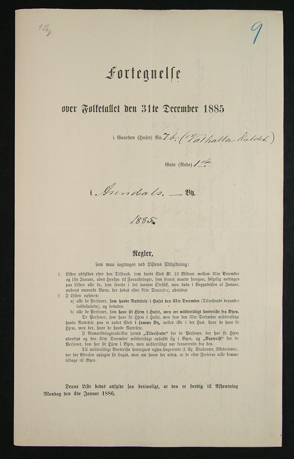 SAK, Folketelling 1885 for 0903 Arendal kjøpstad, 1885, s. 9