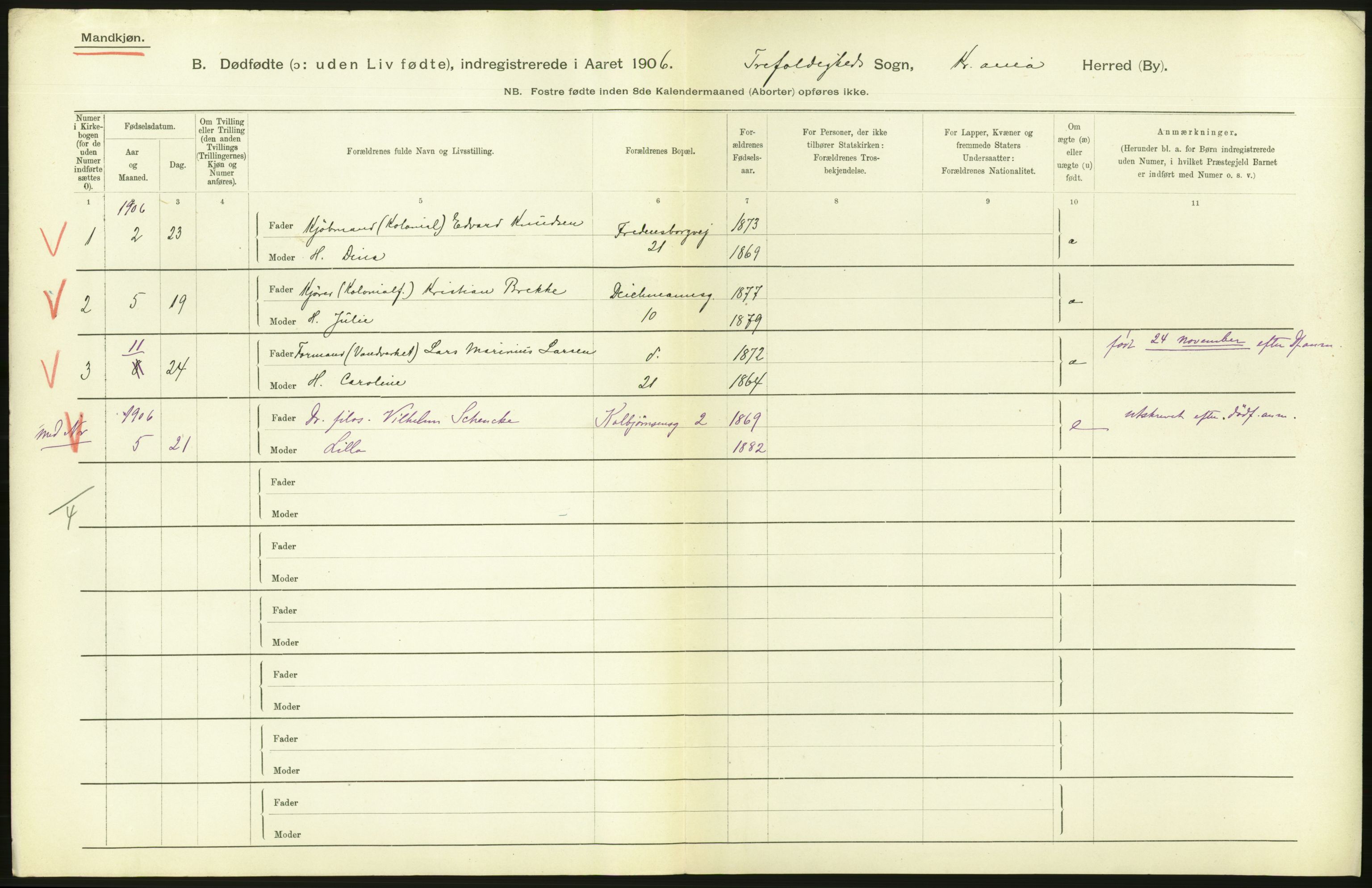 Statistisk sentralbyrå, Sosiodemografiske emner, Befolkning, RA/S-2228/D/Df/Dfa/Dfad/L0010: Kristiania: Døde, dødfødte, 1906, s. 88