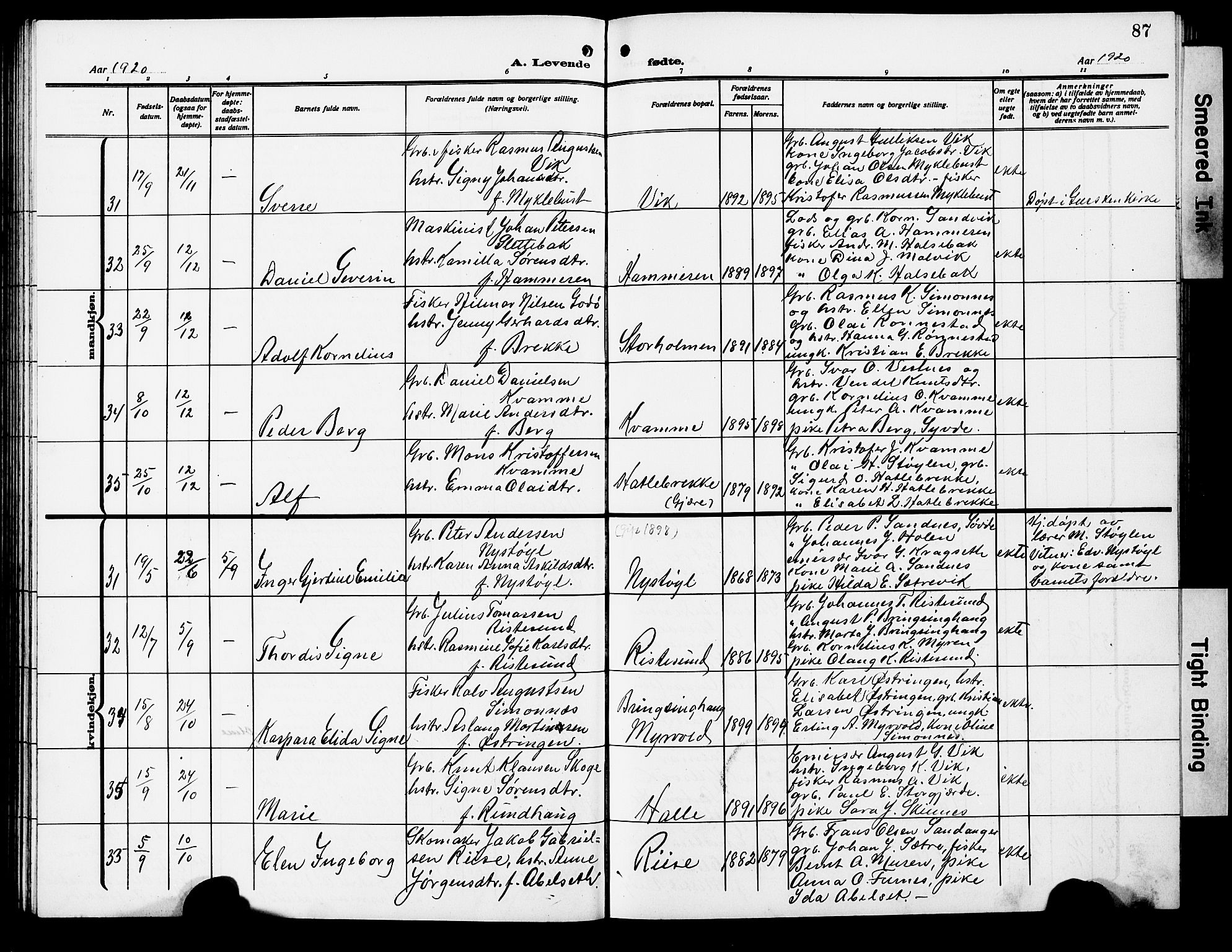 Ministerialprotokoller, klokkerbøker og fødselsregistre - Møre og Romsdal, SAT/A-1454/503/L0050: Klokkerbok nr. 503C05, 1909-1922, s. 87