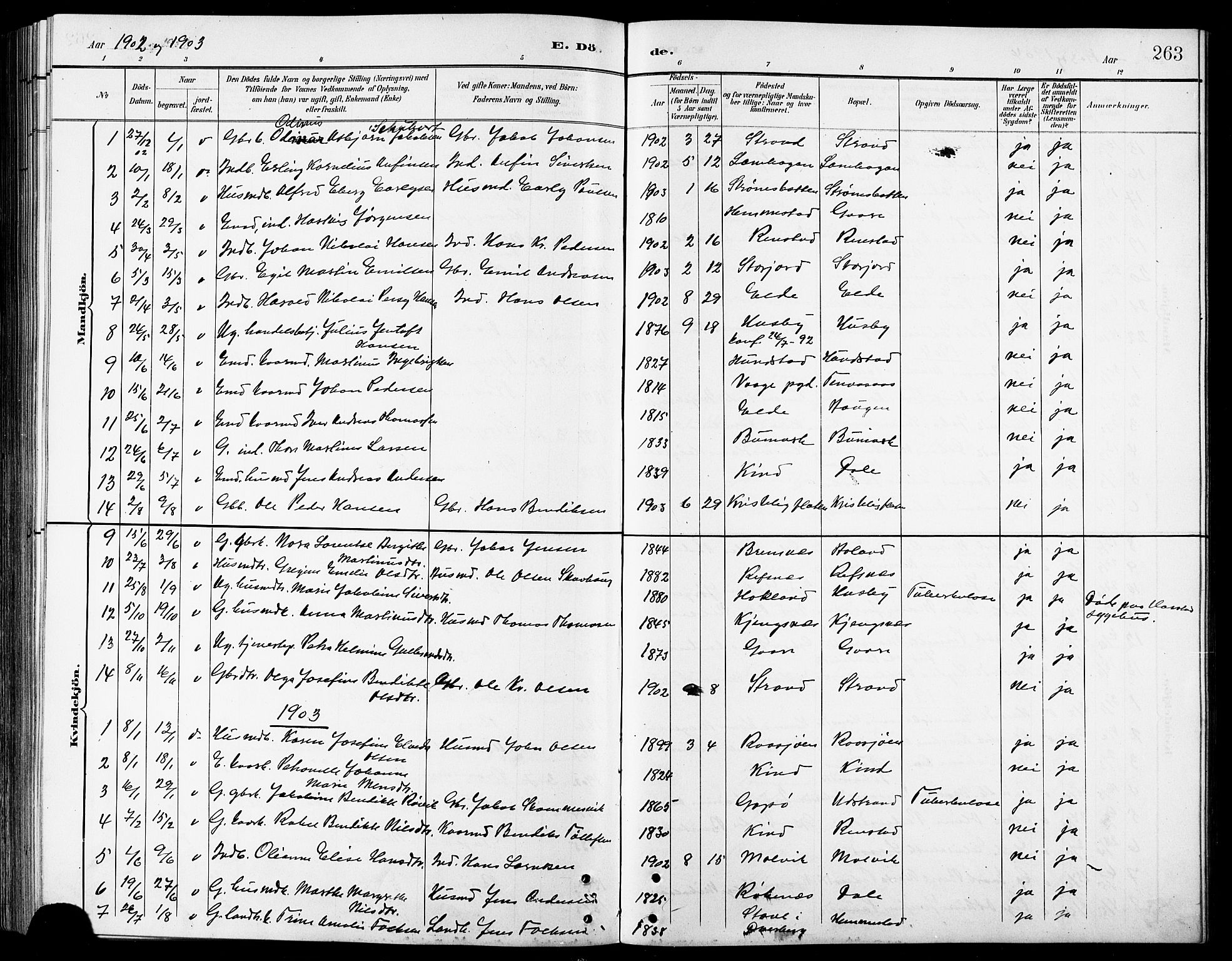Kvæfjord sokneprestkontor, AV/SATØ-S-1323/G/Ga/Gab/L0005klokker: Klokkerbok nr. 5, 1886-1911, s. 263