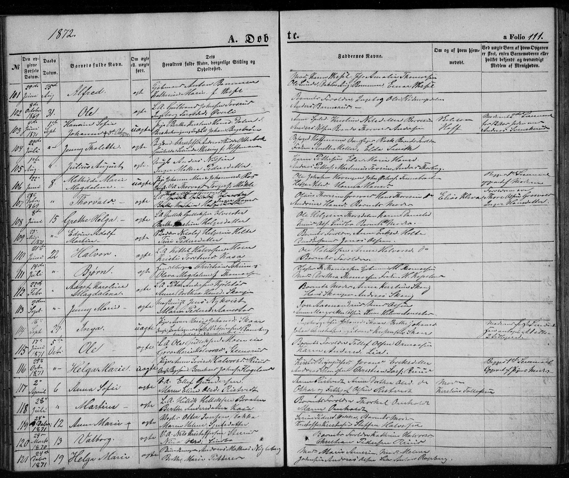 Kongsberg kirkebøker, AV/SAKO-A-22/G/Ga/L0003: Klokkerbok nr. 3, 1859-1875, s. 111