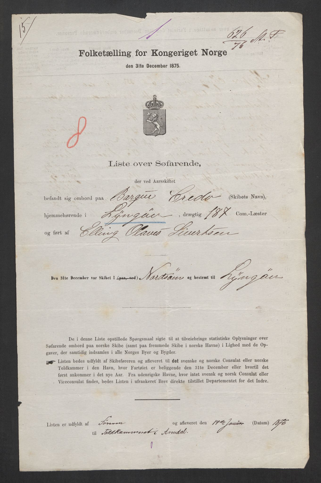 RA, Folketelling 1875, skipslister: Skip i innenrikske havner, hjemmehørende i 1) landdistrikter, 2) forskjellige steder, 3) utlandet, 1875, s. 30