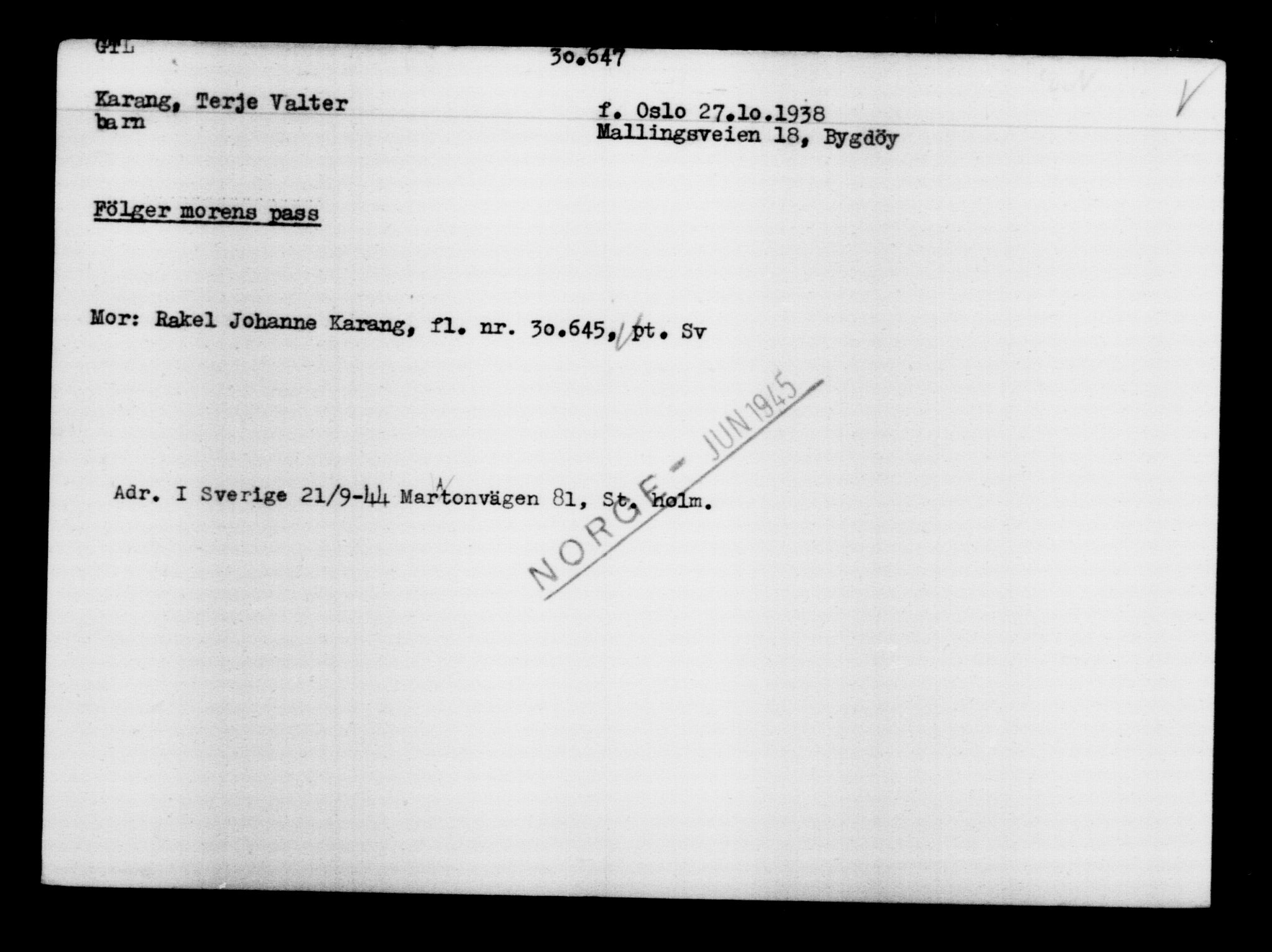 Utenriksstasjonene, Legasjonen i Stockholm, Flyktningkontoret, AV/RA-S-6753/V/Va/L0012: Kjesäterkartoteket, flyktninger med registreringsnr. 28300-31566, 1940-1945, s. 2557