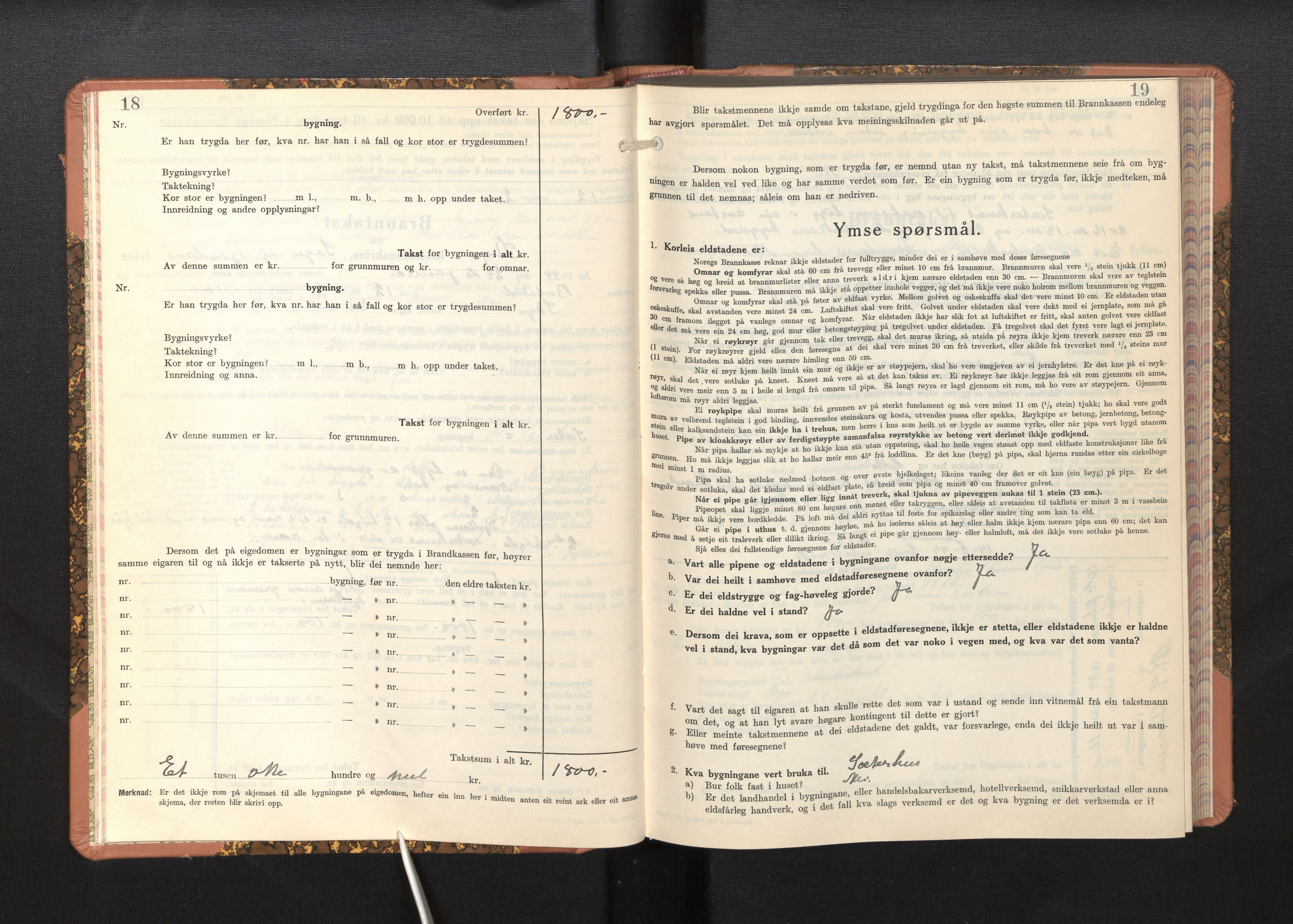 Lensmannen i Stryn, SAB/A-30101/0012/L0003: Branntakstprotokoll, skjematakst, 1942-1950, s. 18-19