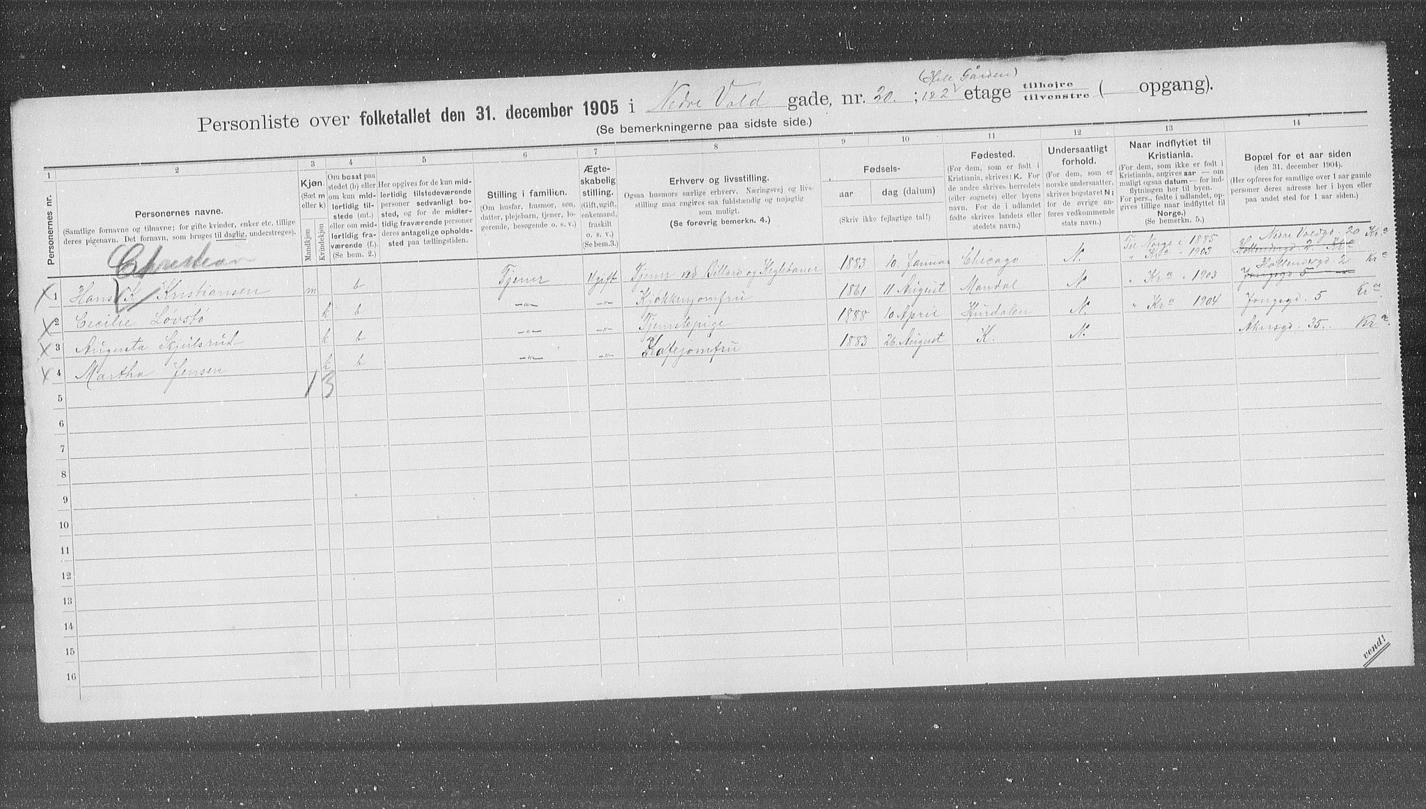 OBA, Kommunal folketelling 31.12.1905 for Kristiania kjøpstad, 1905, s. 36617