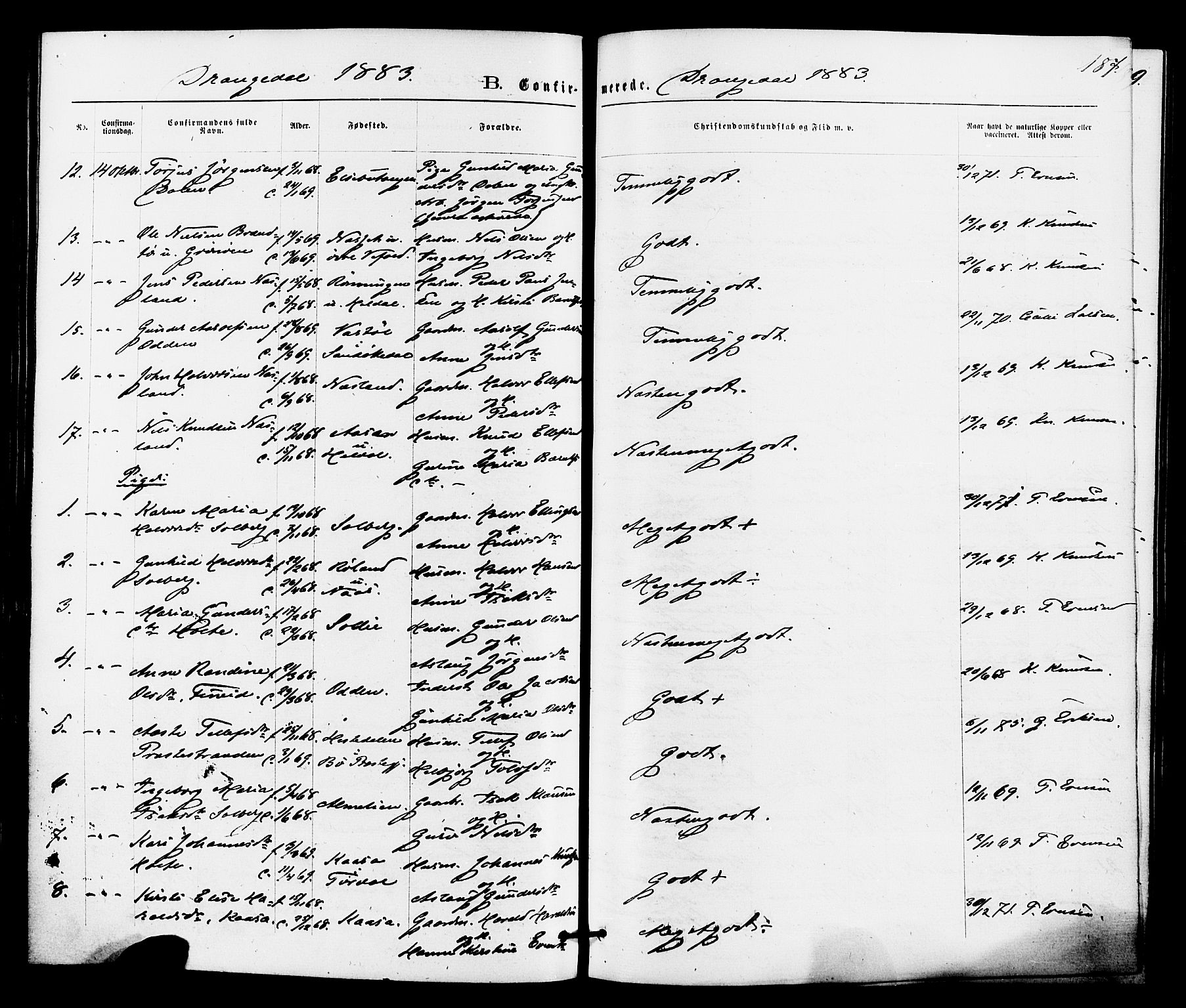 Drangedal kirkebøker, SAKO/A-258/F/Fa/L0009: Ministerialbok nr. 9 /1, 1872-1884, s. 187