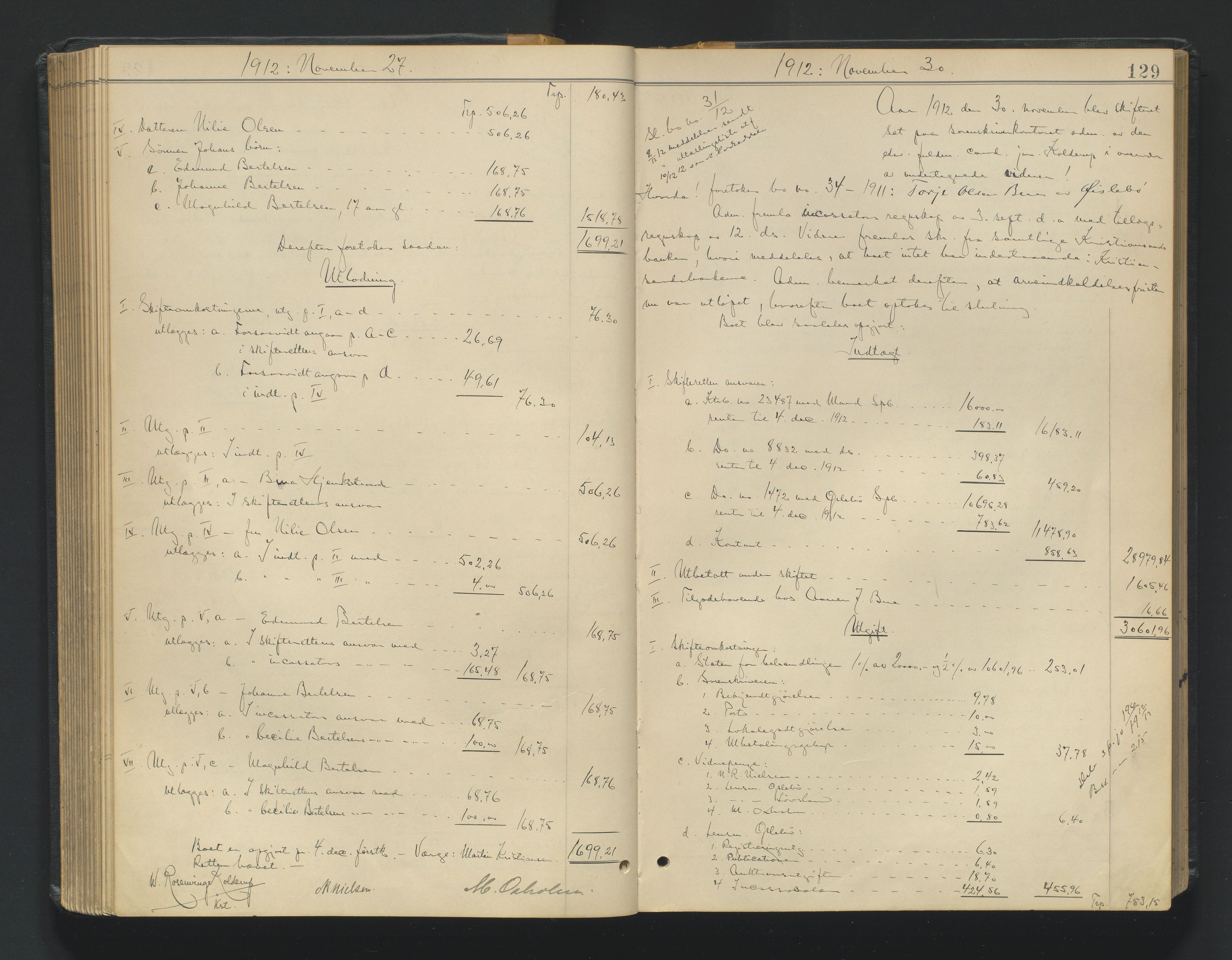 Mandal sorenskriveri, SAK/1221-0005/001/H/Hc/L0098: Skifteutlodningsprotokoll nr 7, 1910-1917, s. 129