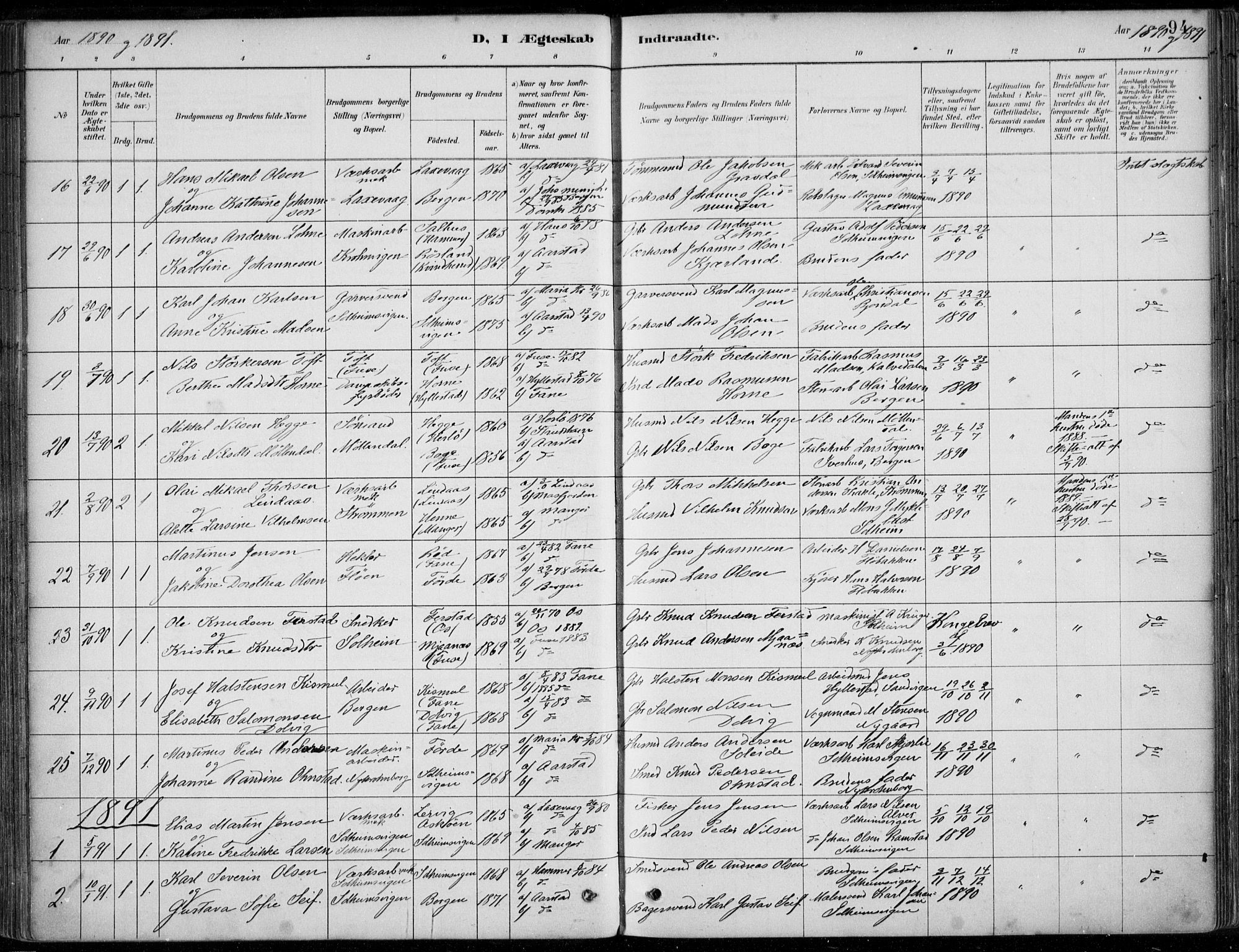 Årstad Sokneprestembete, AV/SAB-A-79301/H/Haa/L0006: Ministerialbok nr. B 1, 1886-1901, s. 94