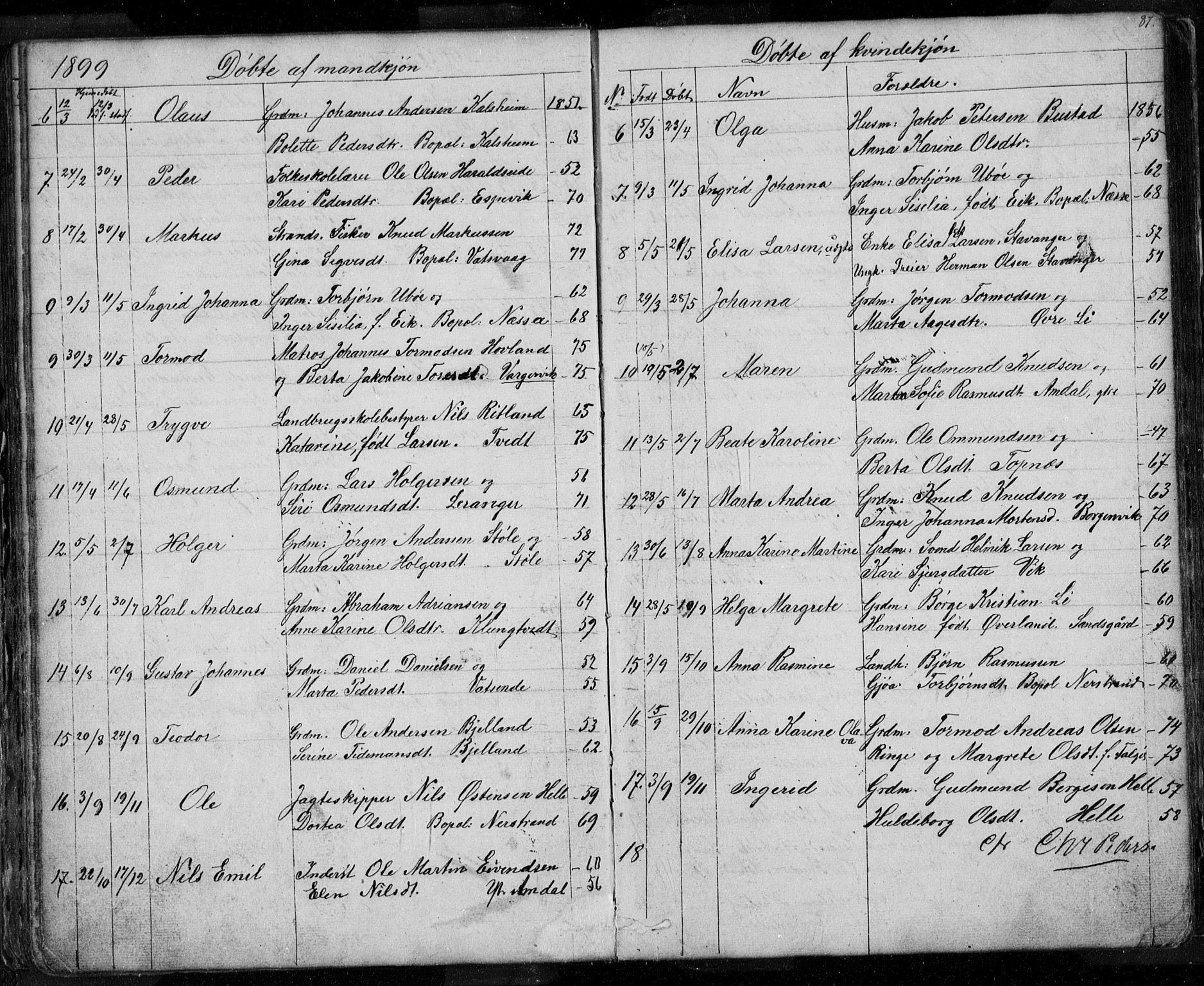 Nedstrand sokneprestkontor, AV/SAST-A-101841/01/V: Klokkerbok nr. B 3, 1848-1933, s. 87