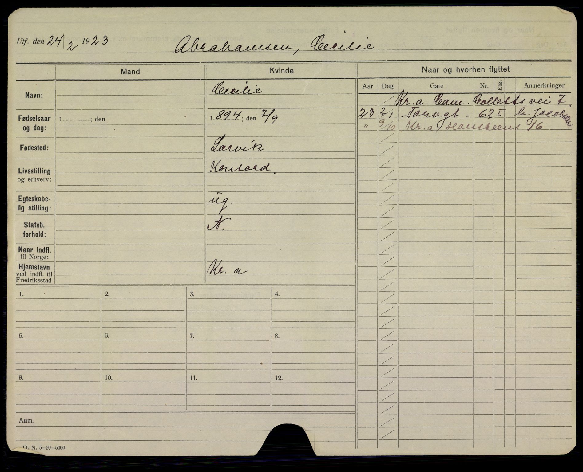 Fredrikstad folkeregister, AV/SAO-A-10481/F/Fa/L0006: Utflyttede, 1923
