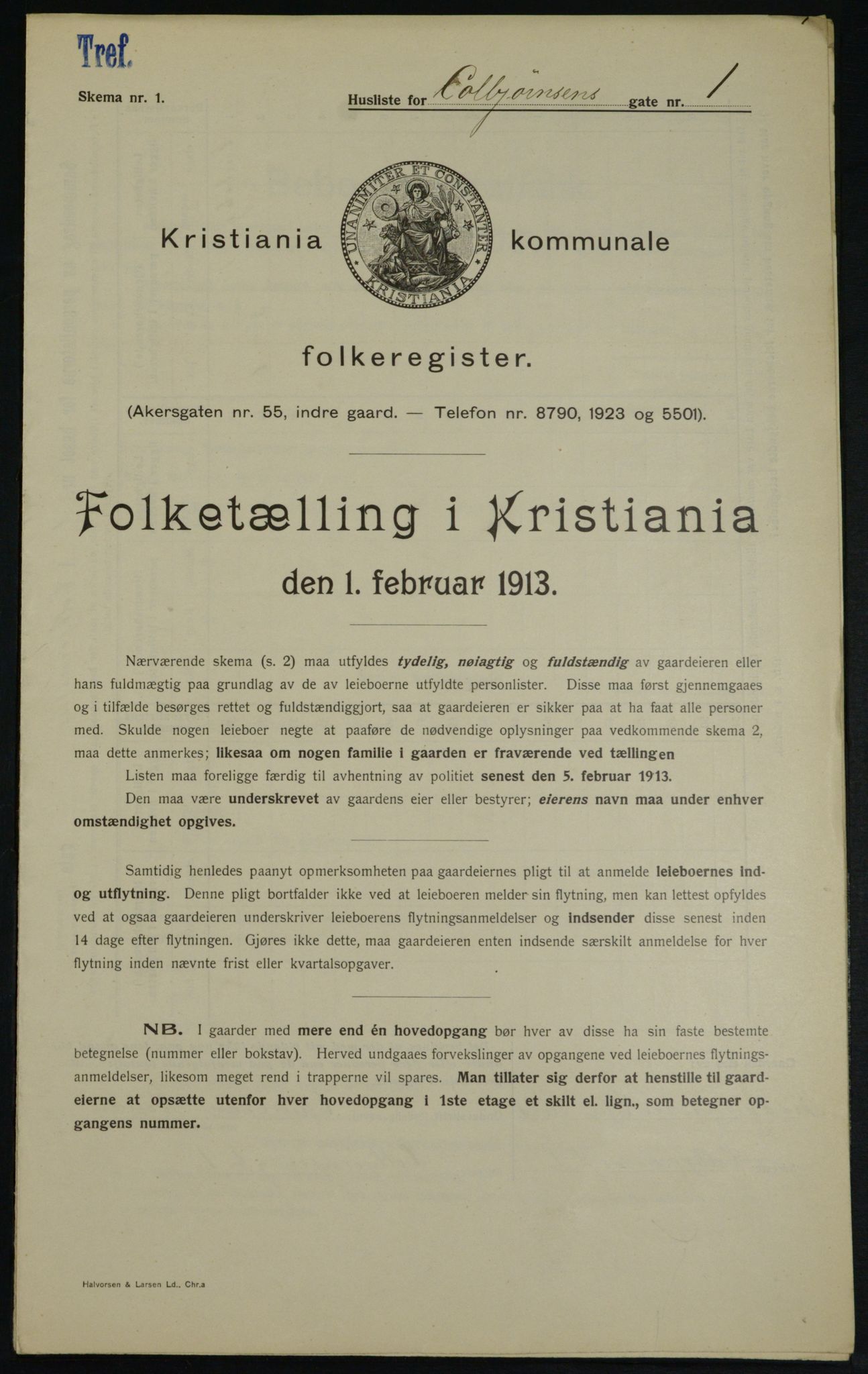 OBA, Kommunal folketelling 1.2.1913 for Kristiania, 1913, s. 12914