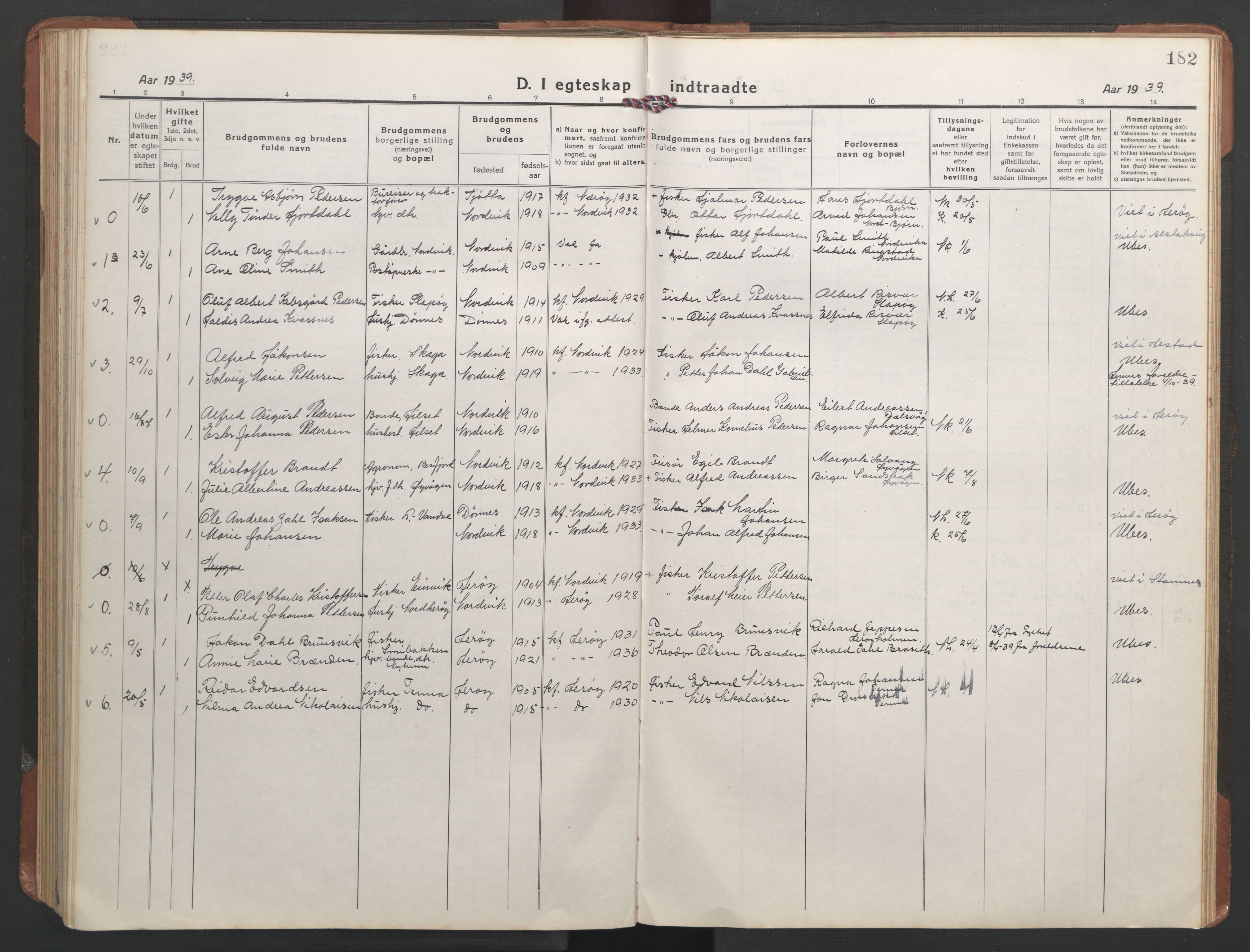 Ministerialprotokoller, klokkerbøker og fødselsregistre - Nordland, SAT/A-1459/836/L0539: Klokkerbok nr. 836C03, 1917-1949, s. 182