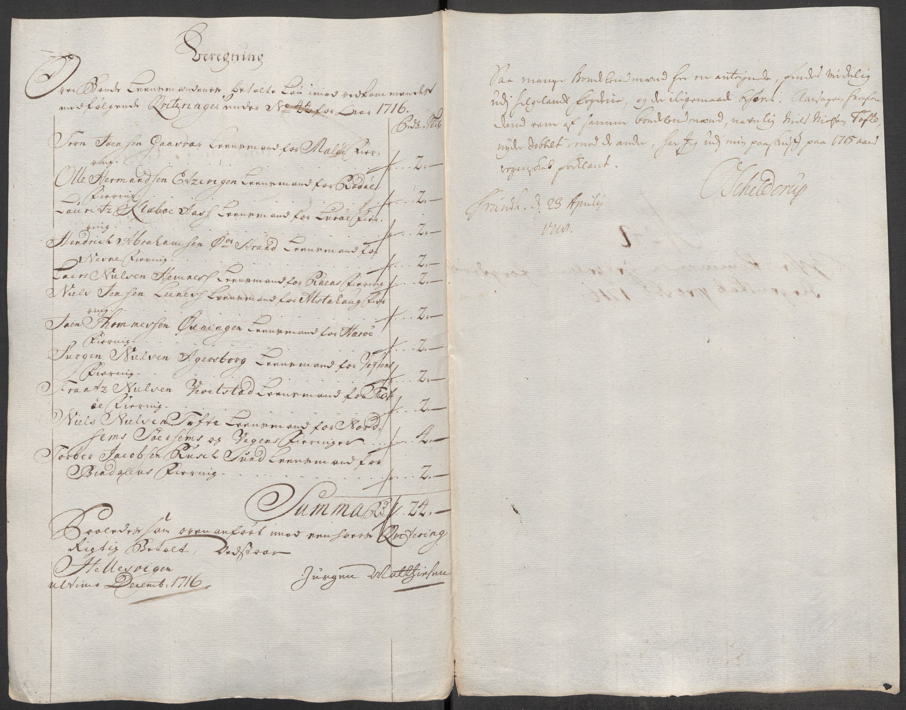 Rentekammeret inntil 1814, Reviderte regnskaper, Fogderegnskap, RA/EA-4092/R65/L4514: Fogderegnskap Helgeland, 1716, s. 292