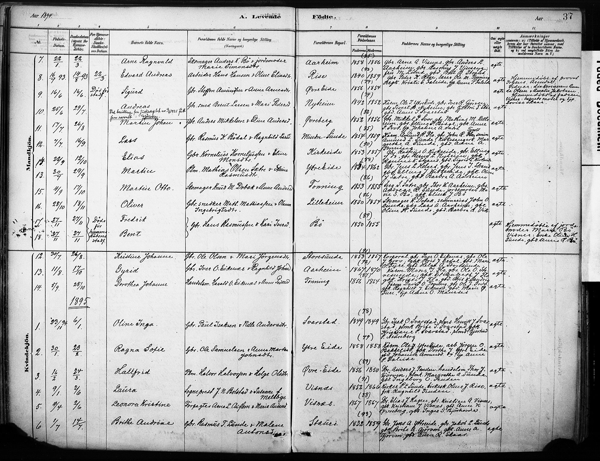 Stryn Sokneprestembete, SAB/A-82501: Ministerialbok nr. B 1, 1878-1907, s. 37